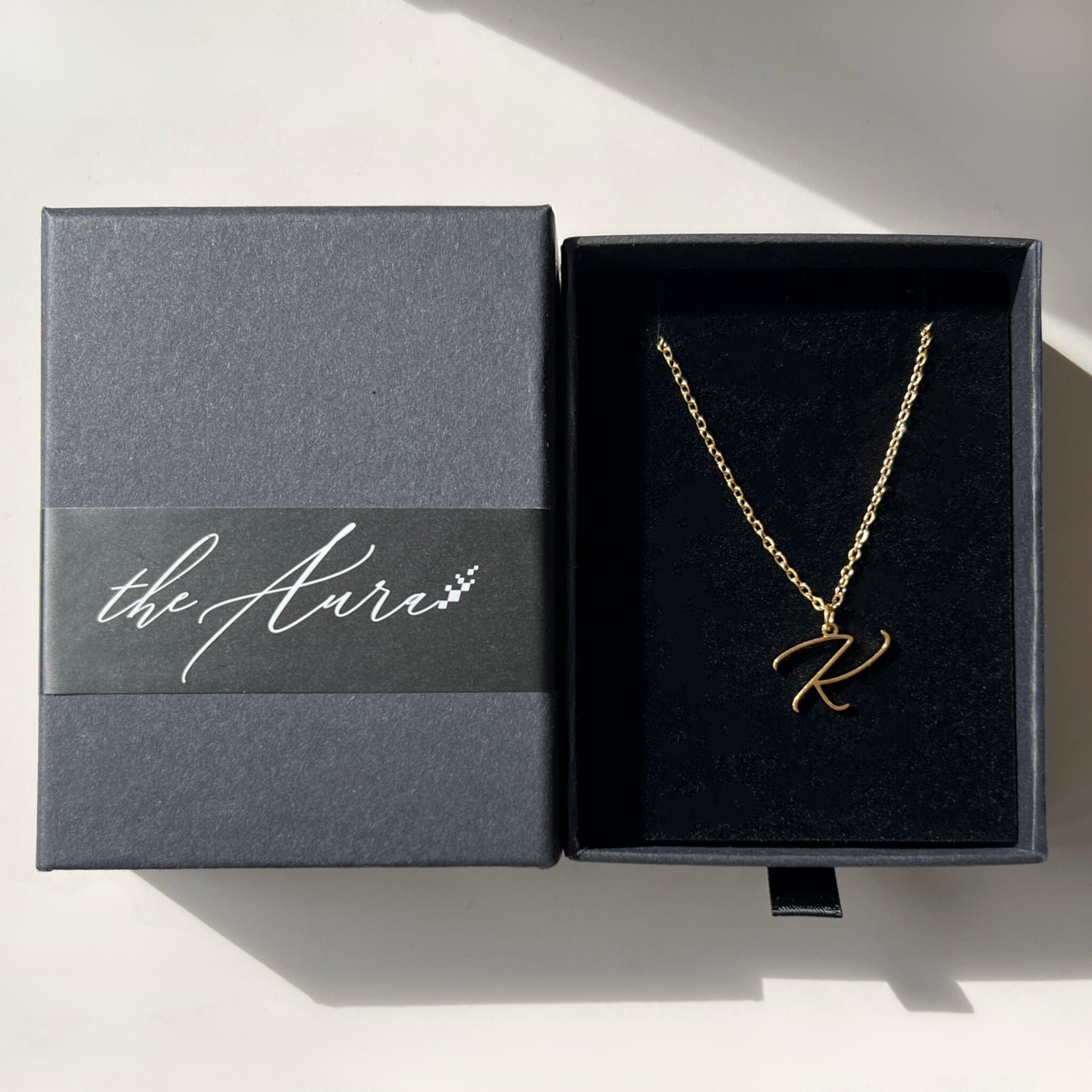 18K Gold Plated Stainless Steel Hypoallergenic Waterproof Tarnish Free Allura Alphabet Necklaces The Aura