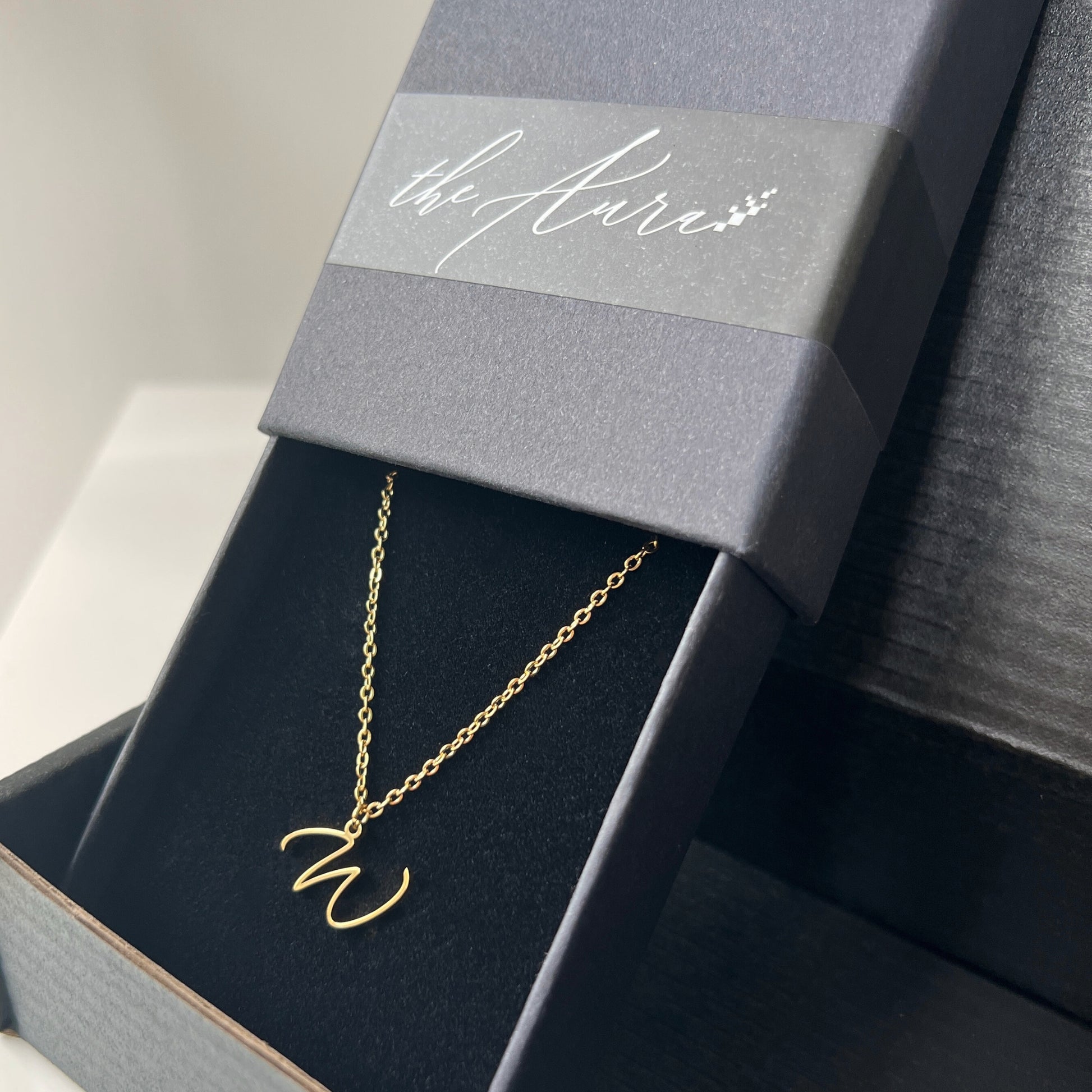 18K Gold Plated Stainless Steel Hypoallergenic Waterproof Tarnish Free Allura Alphabet Necklaces The Aura