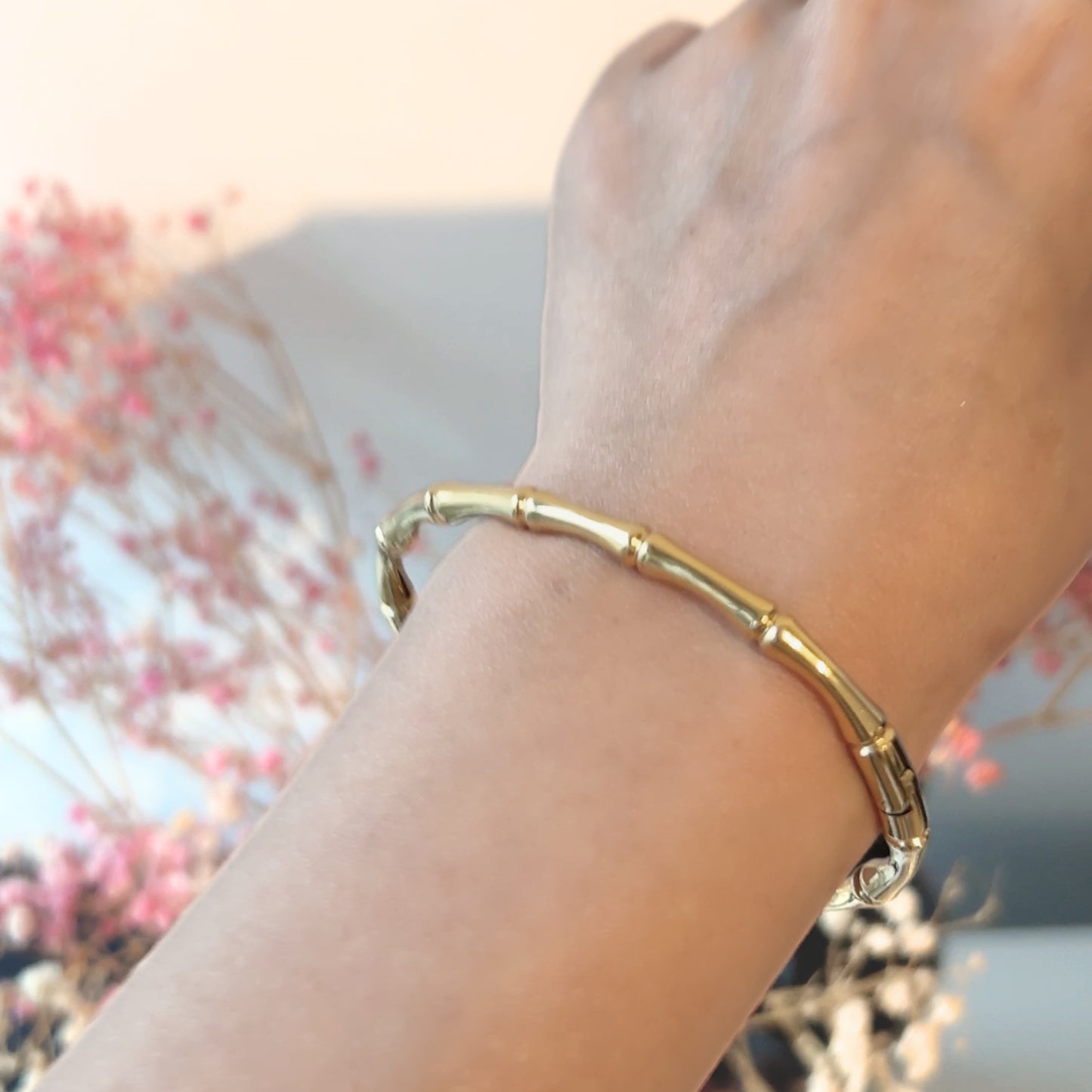 18K Gold Plated Stainless Steel Hypoallergenic Waterproof Tarnish Free Bamboo Bangles The Aura