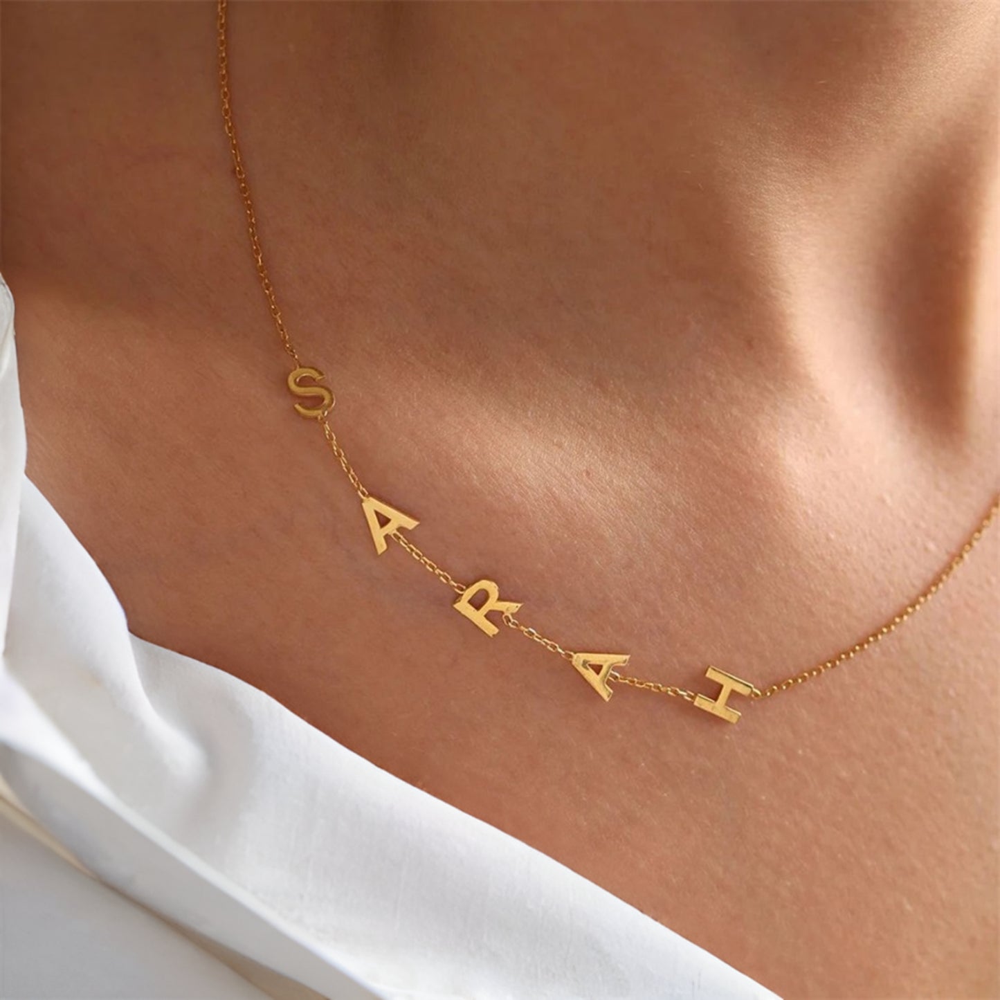 18K Gold Plated Stainless Steel Hypoallergenic Waterproof Tarnish Free Waterproof Sweatproof No-Fade Be Me Monogram Necklace The Aura