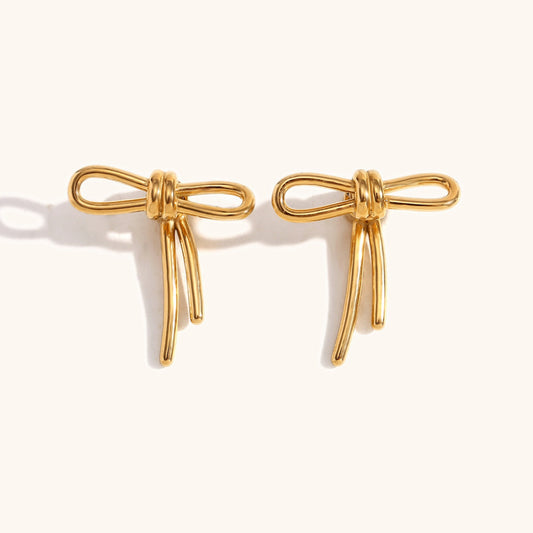 18K Gold Plated Stainless Steel Hypoallergenic Waterproof Tarnish Free Waterproof Sweatproof No-Fade Bow Loop Stud Earrings The Aura