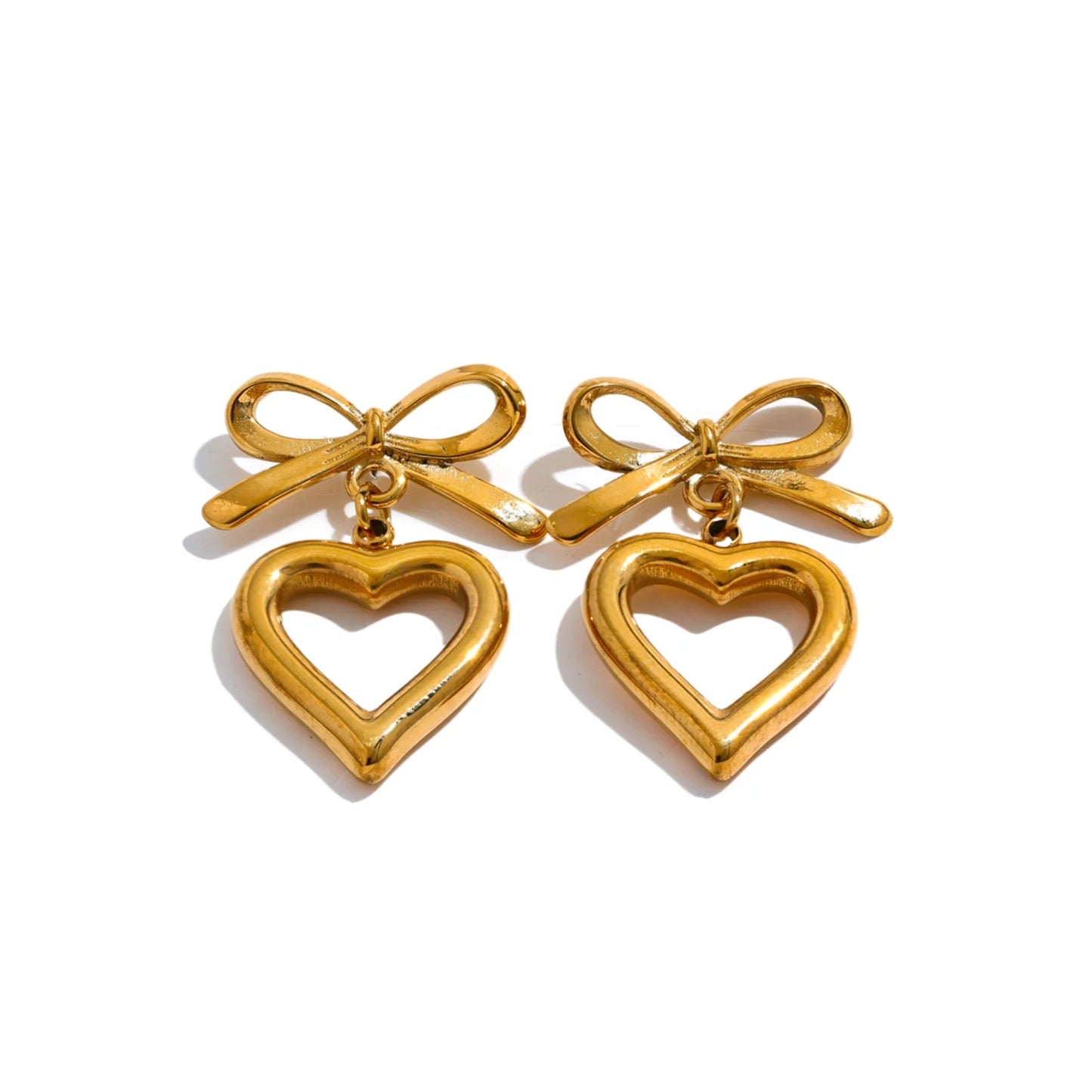 18K Gold Plated Stainless Steel Hypoallergenic Waterproof Tarnish Free Waterproof Sweatproof No-Fade Bow of Heart Stud Earrings The Aura