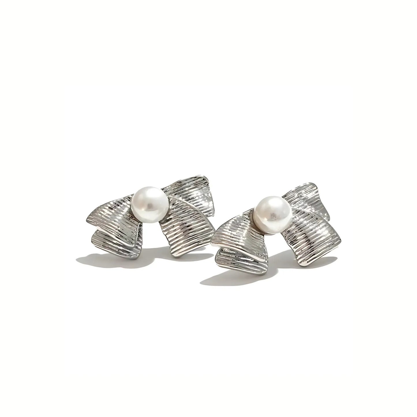 Cascade Bow Pearl Stud Earrings