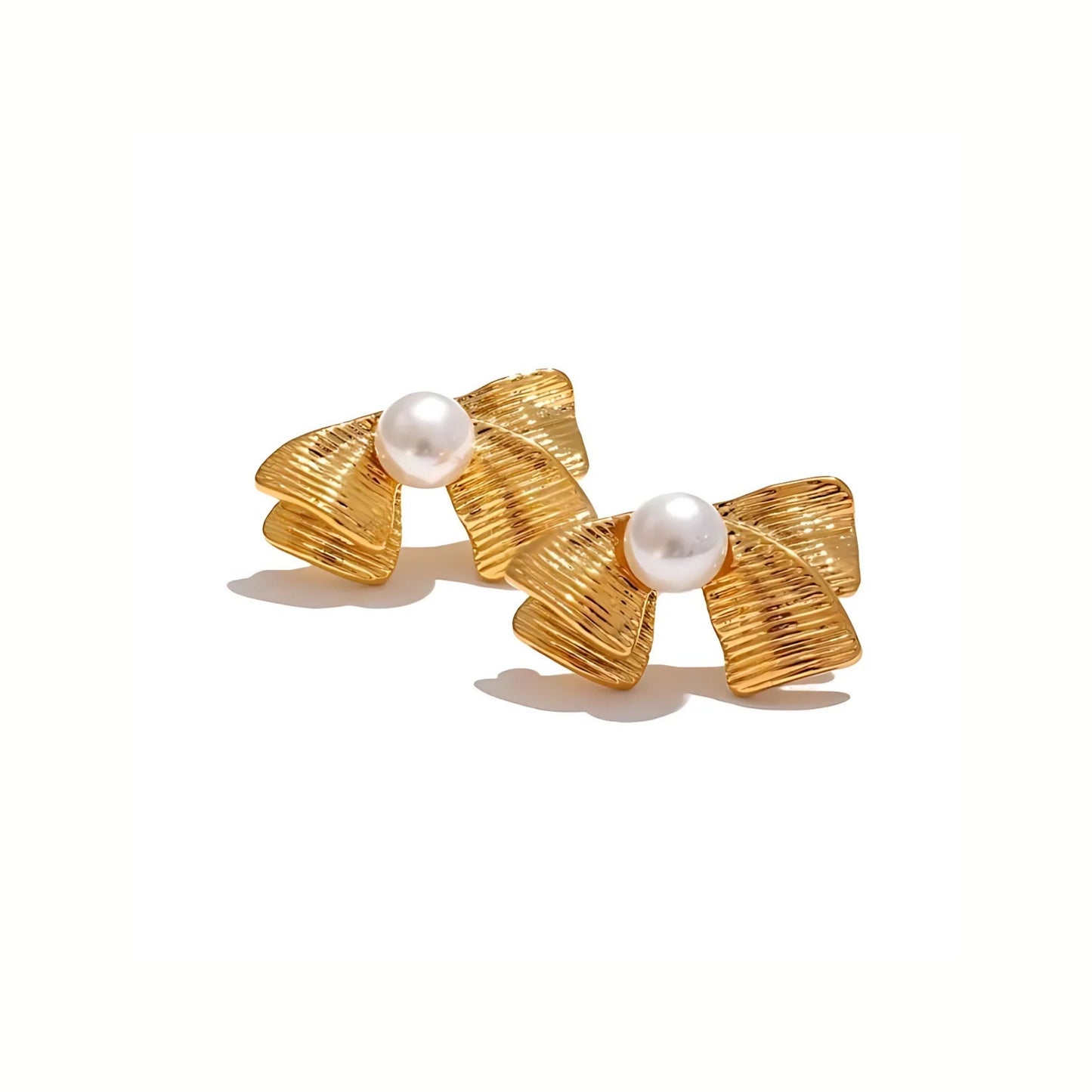 Cascade Bow Pearl Stud Earrings