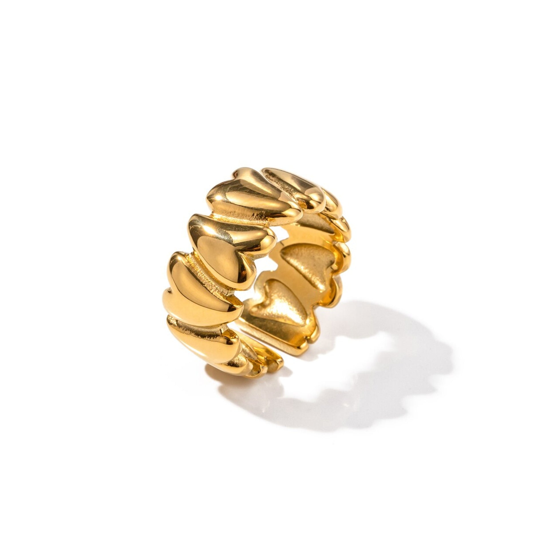 18K Gold Plated Stainless Steel Hypoallergenic Waterproof Tarnish Free Connecting Hearts Rings The Aura