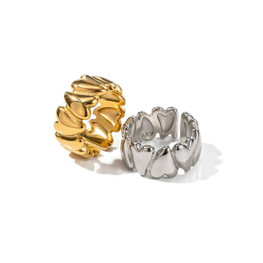18K Gold Plated Stainless Steel Hypoallergenic Waterproof Tarnish Free Connecting Hearts Rings The Aura
