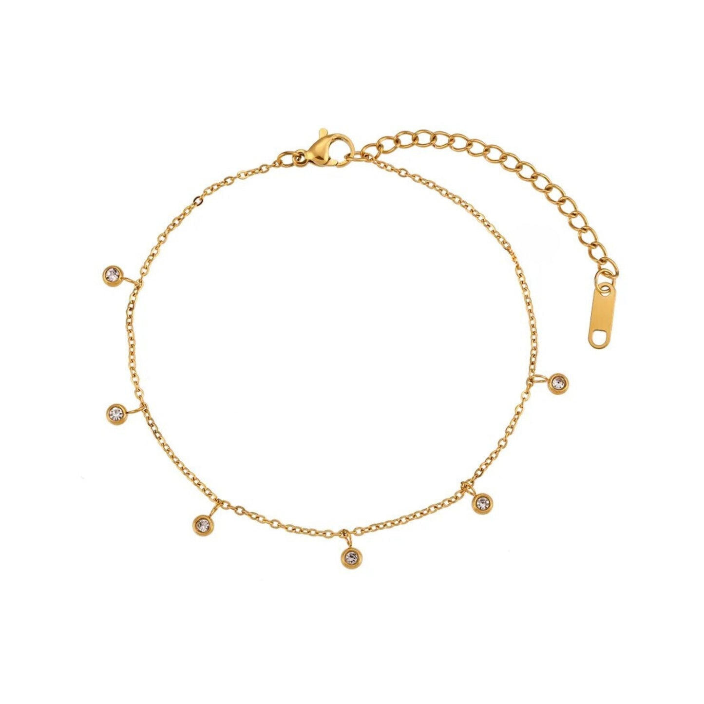 18K Gold Plated Stainless Steel Hypoallergenic Waterproof Tarnish Free Waterproof Sweatproof No-Fade Diamantés Bead Anklet The Aura