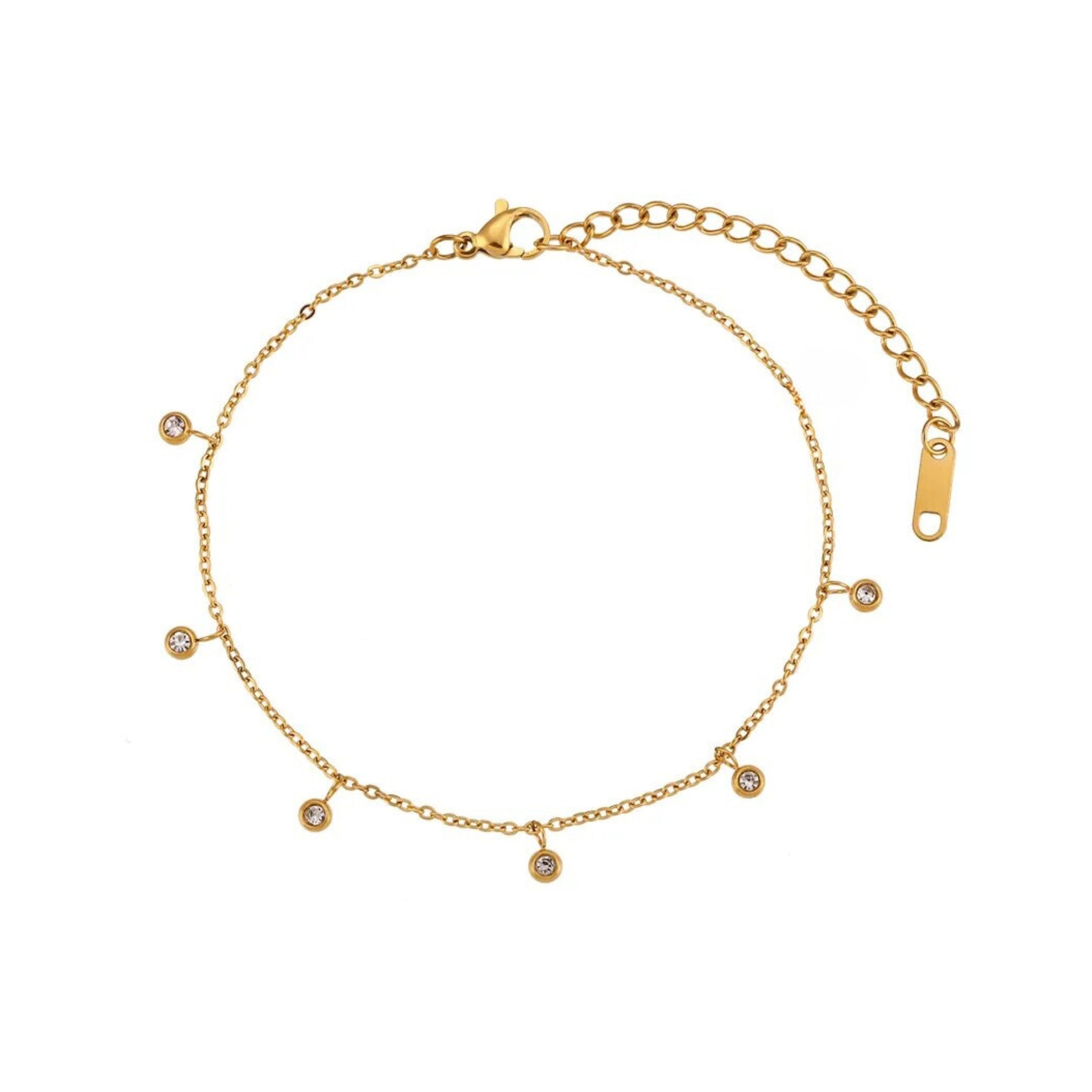 18K Gold Plated Stainless Steel Hypoallergenic Waterproof Tarnish Free Waterproof Sweatproof No-Fade Diamantés Bead Anklet The Aura