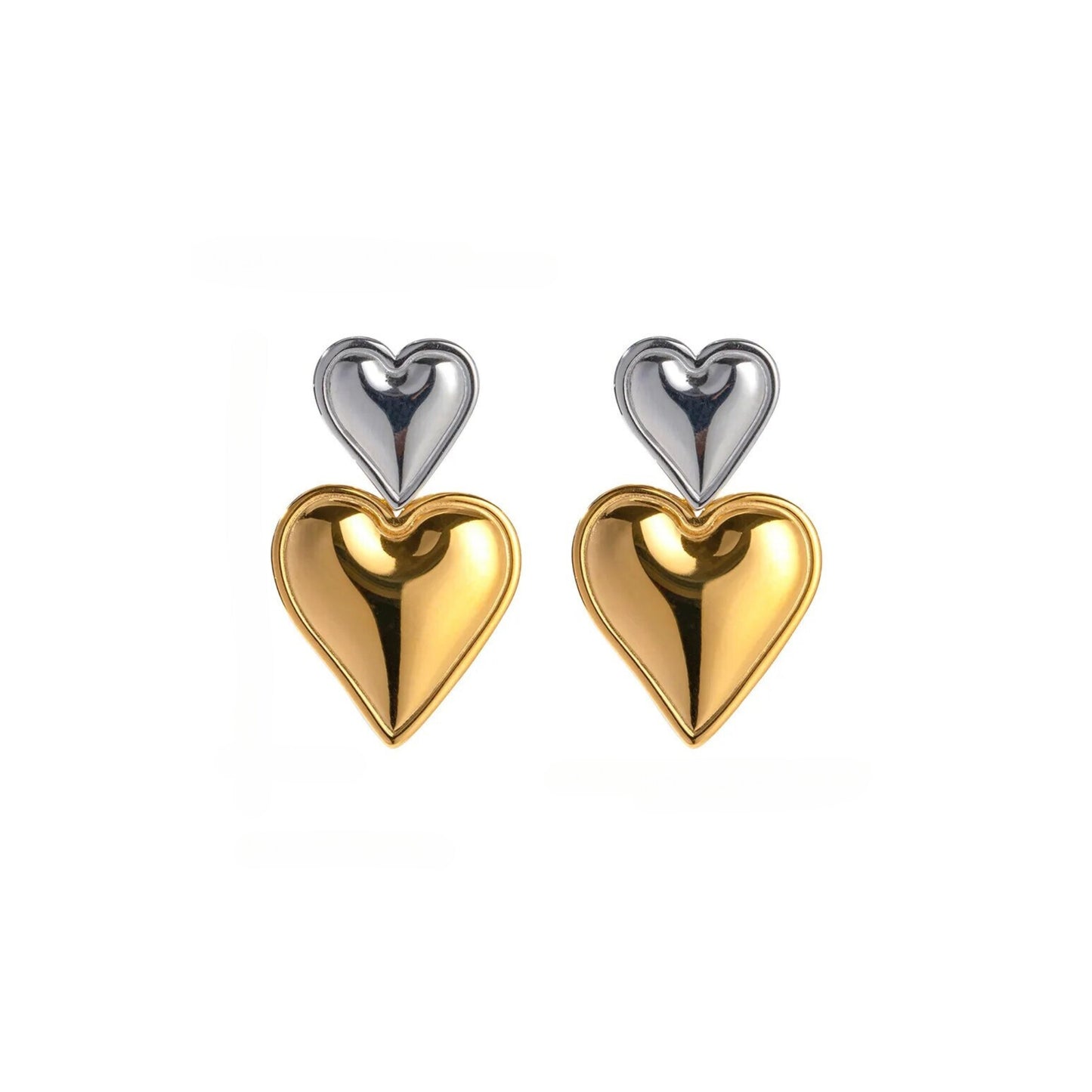 Gold Plated Stainless Steel Hypoallergenic Waterproof Tarnish Free Duo Heart Stud Earrings The Aura