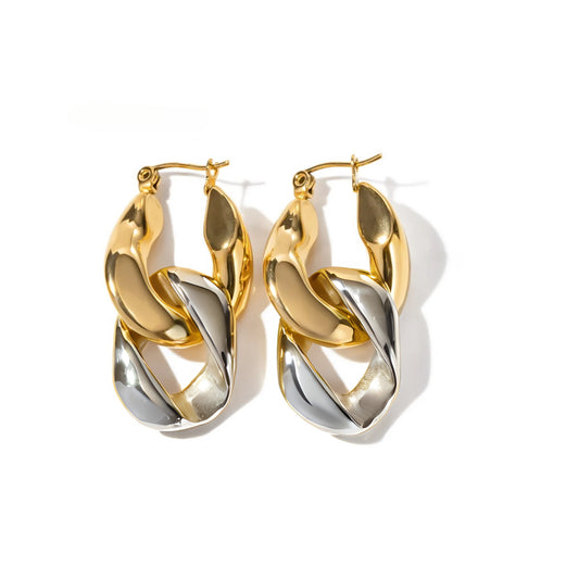 Gold Plated Stainless Steel Hypoallergenic Waterproof Tarnish Free Duo Link Stud Earrings The Aura