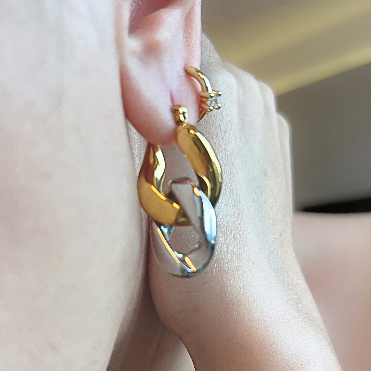 Gold Plated Stainless Steel Hypoallergenic Waterproof Tarnish Free Duo Link Stud Earrings The Aura