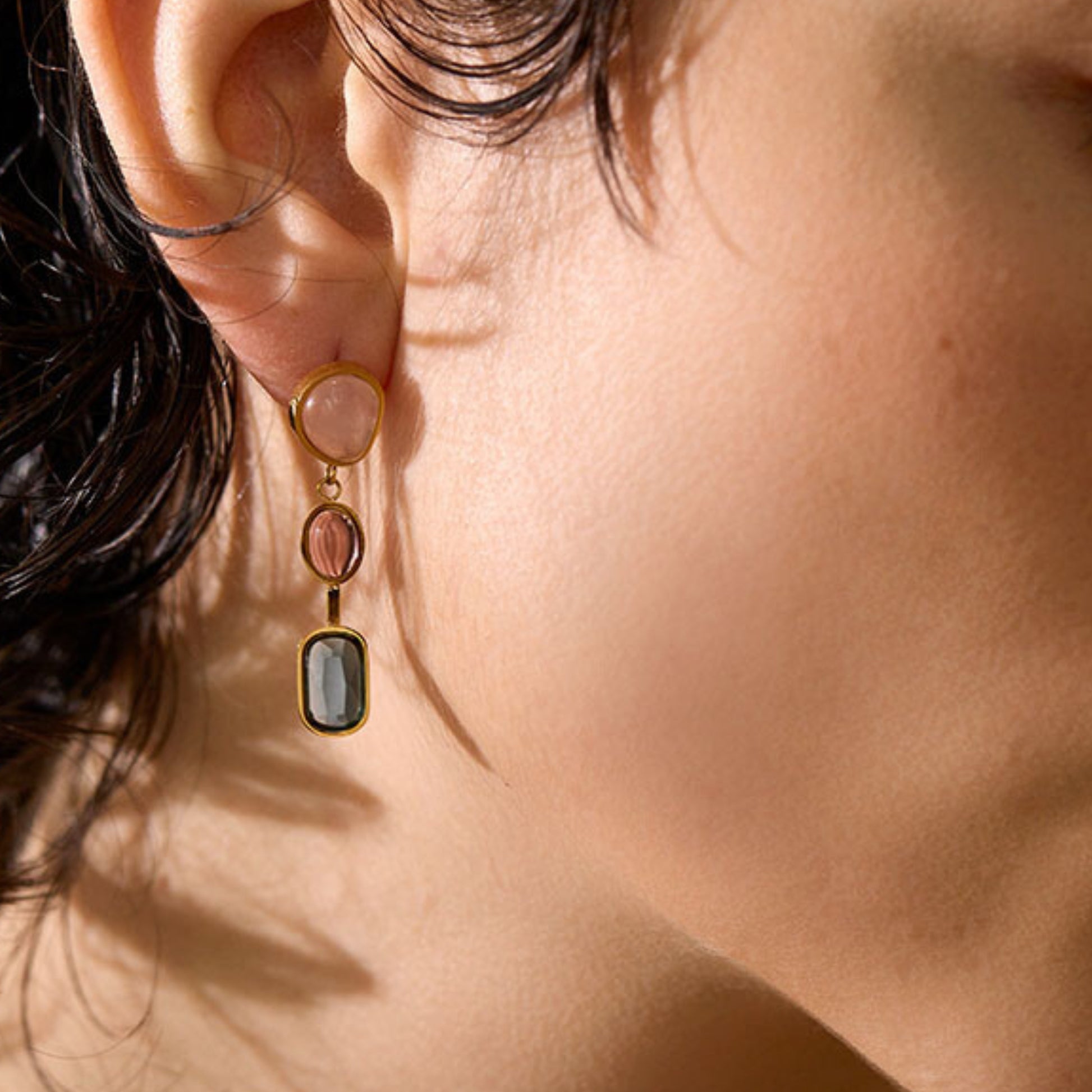 Gold Plated Stainless Steel Hypoallergenic Waterproof Tarnish Free Trio Drop Earrings The Aura