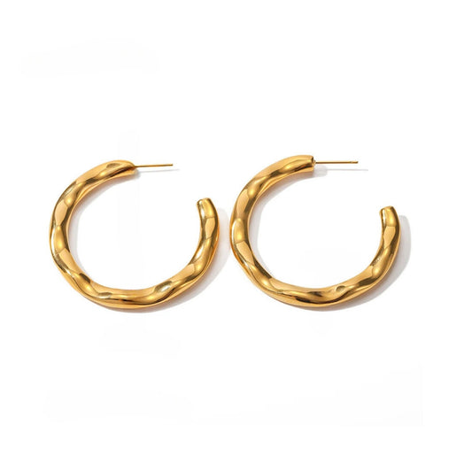 18K Gold Plated Stainless Steel Hypoallergenic Waterproof Tarnish Free Waterproof Sweatproof No-Fade Hammered Hoop Stud Earrings The Aura