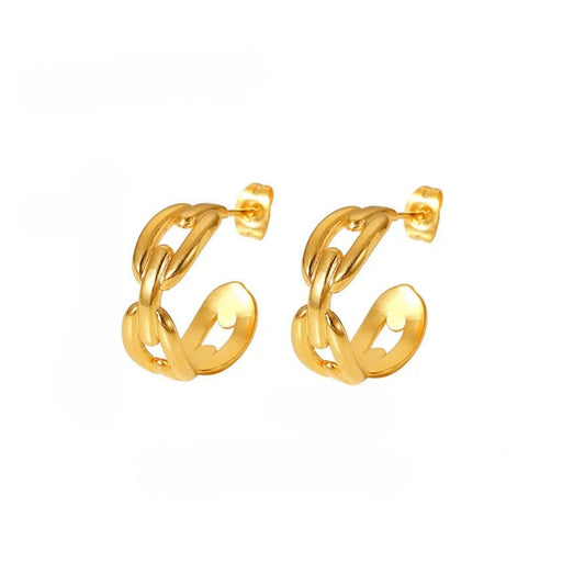 18K Gold Plated Stainless Steel Hypoallergenic Waterproof Tarnish Free Waterproof Sweatproof No-Fade Link Chain Stud Earrings The Aura