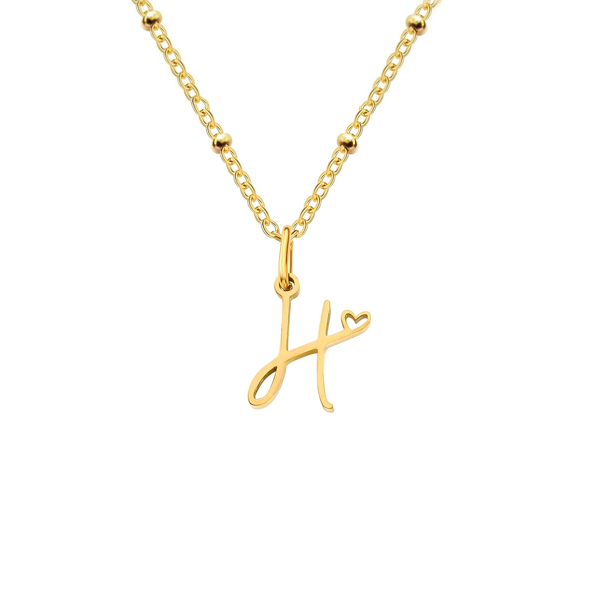 18K Gold Plated Stainless Steel Hypoallergenic Waterproof Tarnish Free Waterproof Sweatproof No-Fade Love Script Alphabet Necklace The Aura