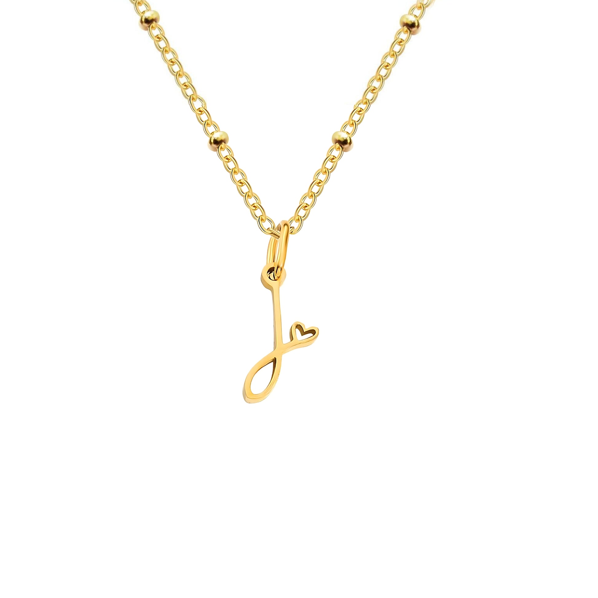 18K Gold Plated Stainless Steel Hypoallergenic Waterproof Tarnish Free Waterproof Sweatproof No-Fade Love Script Alphabet Necklace The Aura