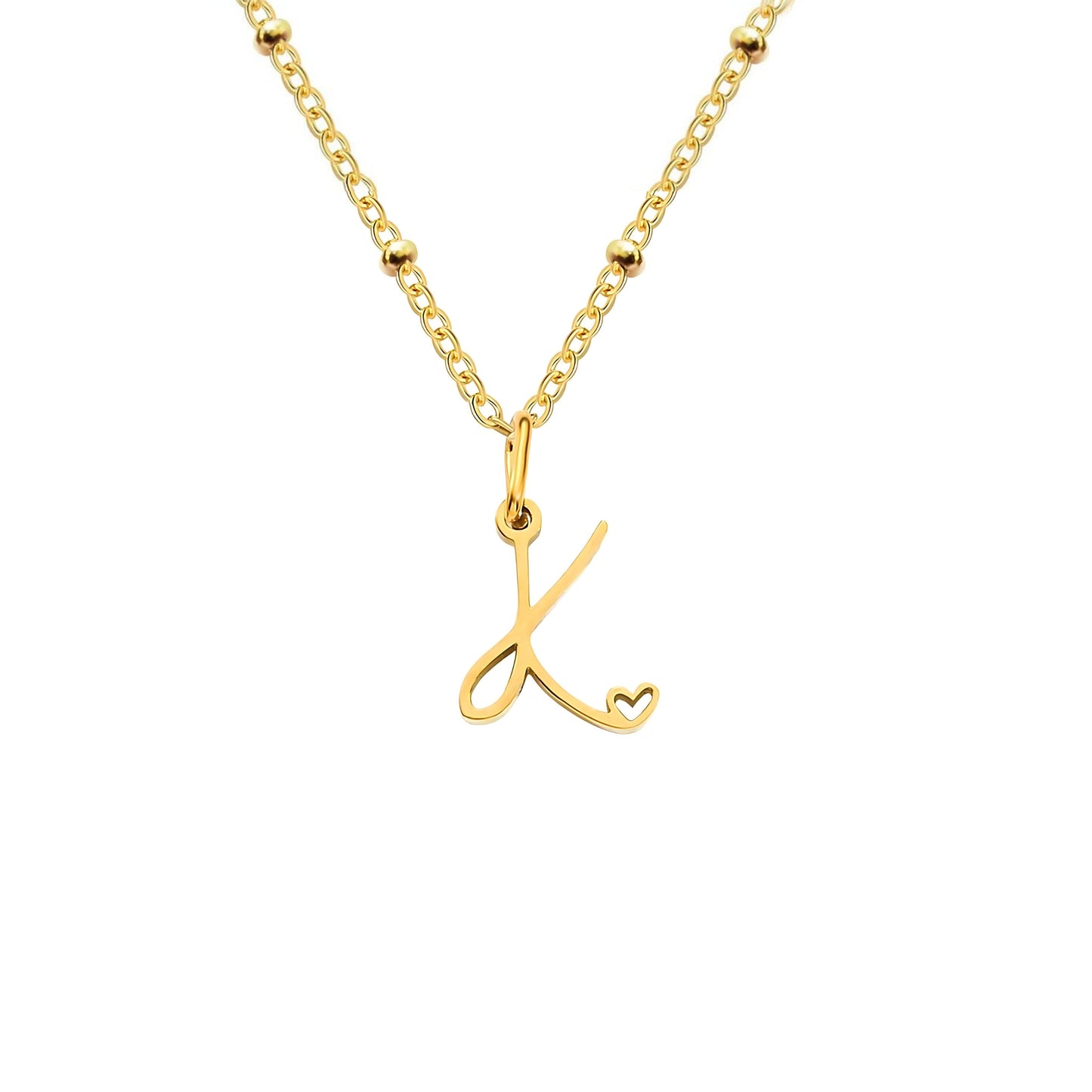 18K Gold Plated Stainless Steel Hypoallergenic Waterproof Tarnish Free Waterproof Sweatproof No-Fade Love Script Alphabet Necklace The Aura