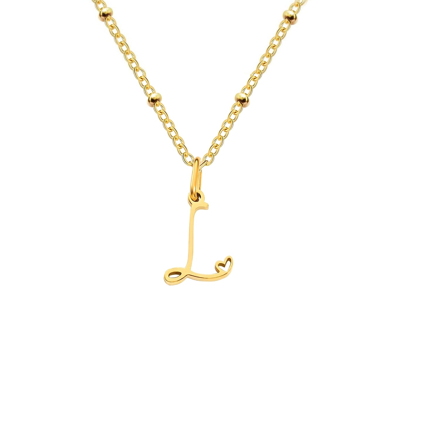 18K Gold Plated Stainless Steel Hypoallergenic Waterproof Tarnish Free Waterproof Sweatproof No-Fade Love Script Alphabet Necklace The Aura