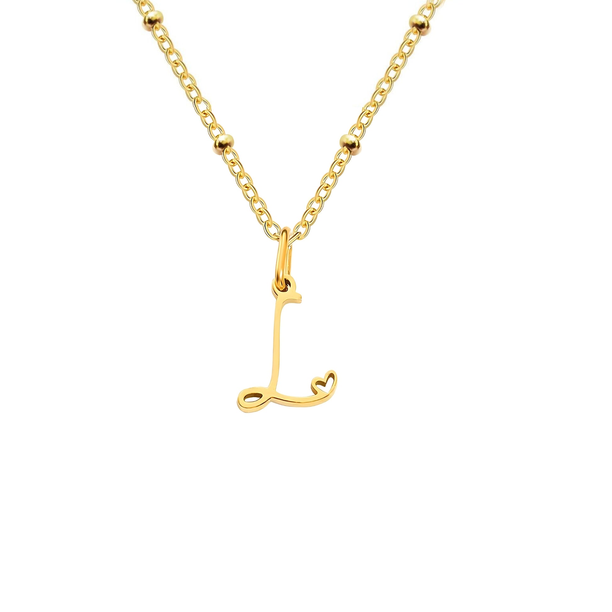 18K Gold Plated Stainless Steel Hypoallergenic Waterproof Tarnish Free Waterproof Sweatproof No-Fade Love Script Alphabet Necklace The Aura