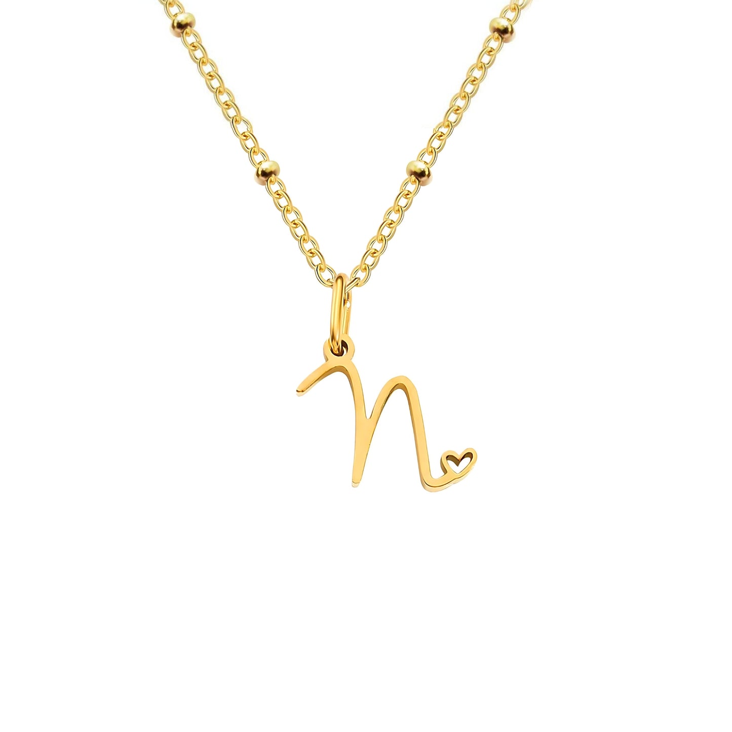 18K Gold Plated Stainless Steel Hypoallergenic Waterproof Tarnish Free Waterproof Sweatproof No-Fade Love Script Alphabet Necklace The Aura