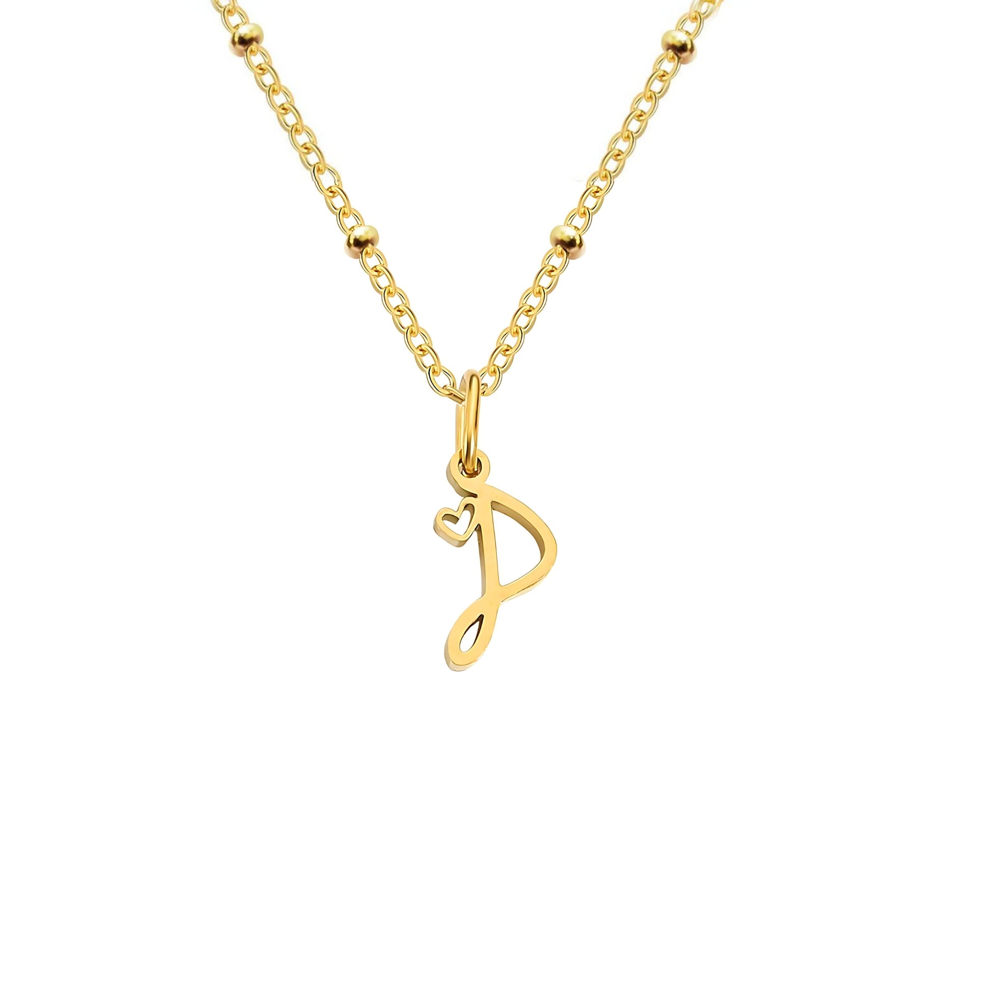 18K Gold Plated Stainless Steel Hypoallergenic Waterproof Tarnish Free Waterproof Sweatproof No-Fade Love Script Alphabet Necklace The Aura