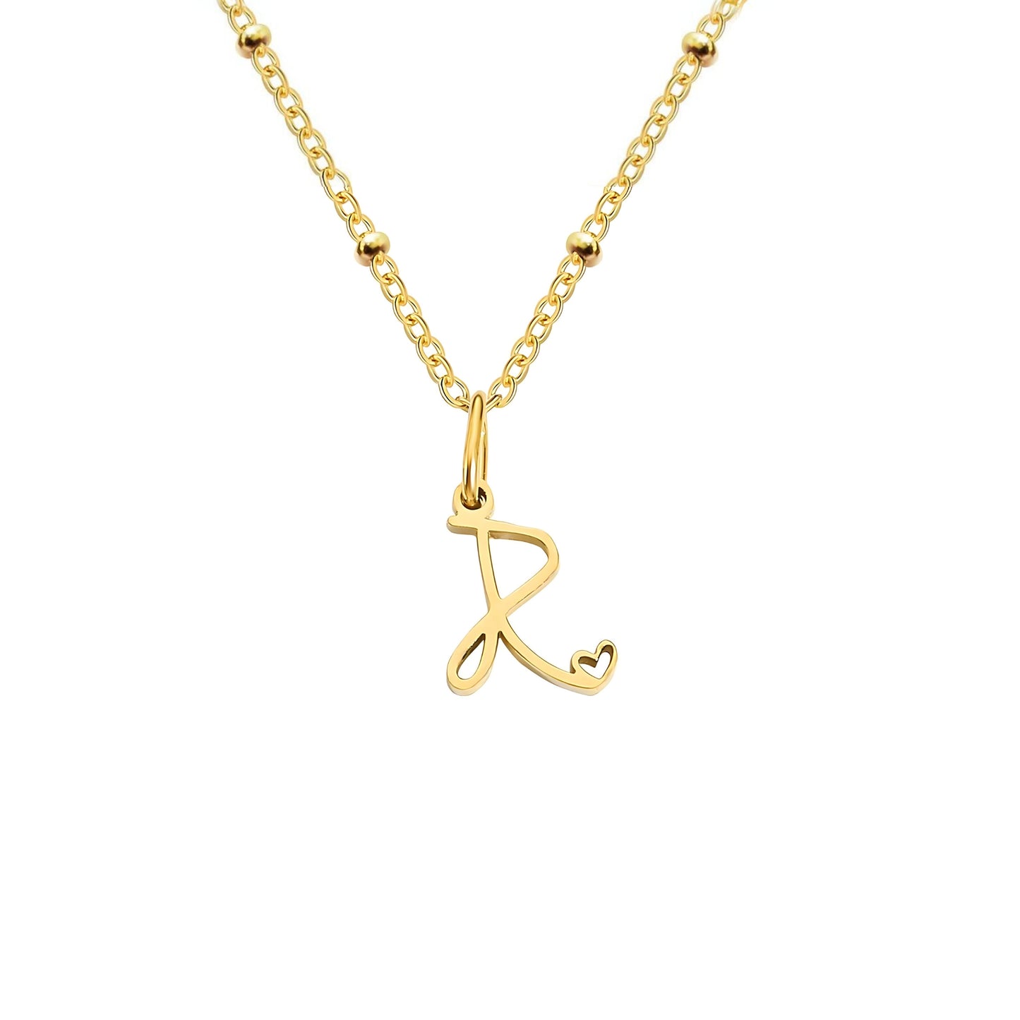 18K Gold Plated Stainless Steel Hypoallergenic Waterproof Tarnish Free Waterproof Sweatproof No-Fade Love Script Alphabet Necklace The Aura