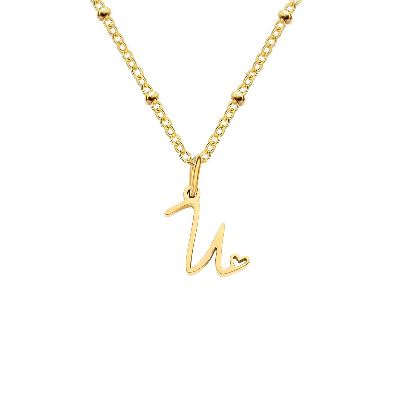 18K Gold Plated Stainless Steel Hypoallergenic Waterproof Tarnish Free Waterproof Sweatproof No-Fade Love Script Alphabet Necklace The Aura