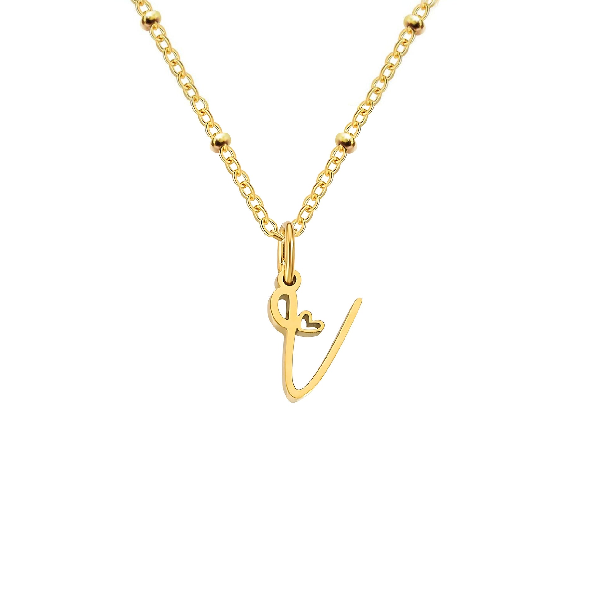 18K Gold Plated Stainless Steel Hypoallergenic Waterproof Tarnish Free Waterproof Sweatproof No-Fade Love Script Alphabet Necklace The Aura