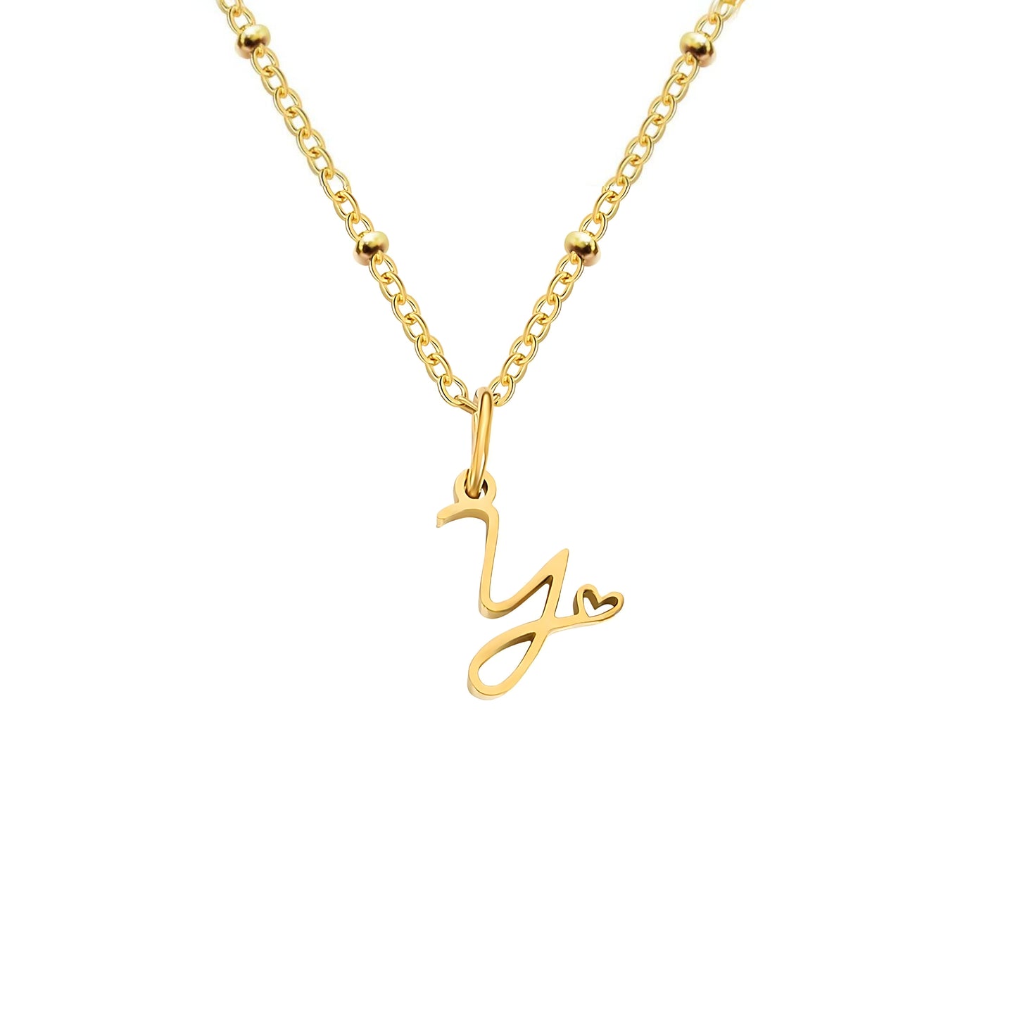 18K Gold Plated Stainless Steel Hypoallergenic Waterproof Tarnish Free Waterproof Sweatproof No-Fade Love Script Alphabet Necklace The Aura