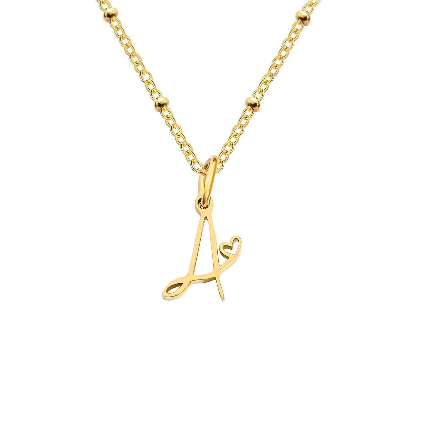 18K Gold Plated Stainless Steel Hypoallergenic Waterproof Tarnish Free Waterproof Sweatproof No-Fade Love Script Alphabet Necklace The Aura