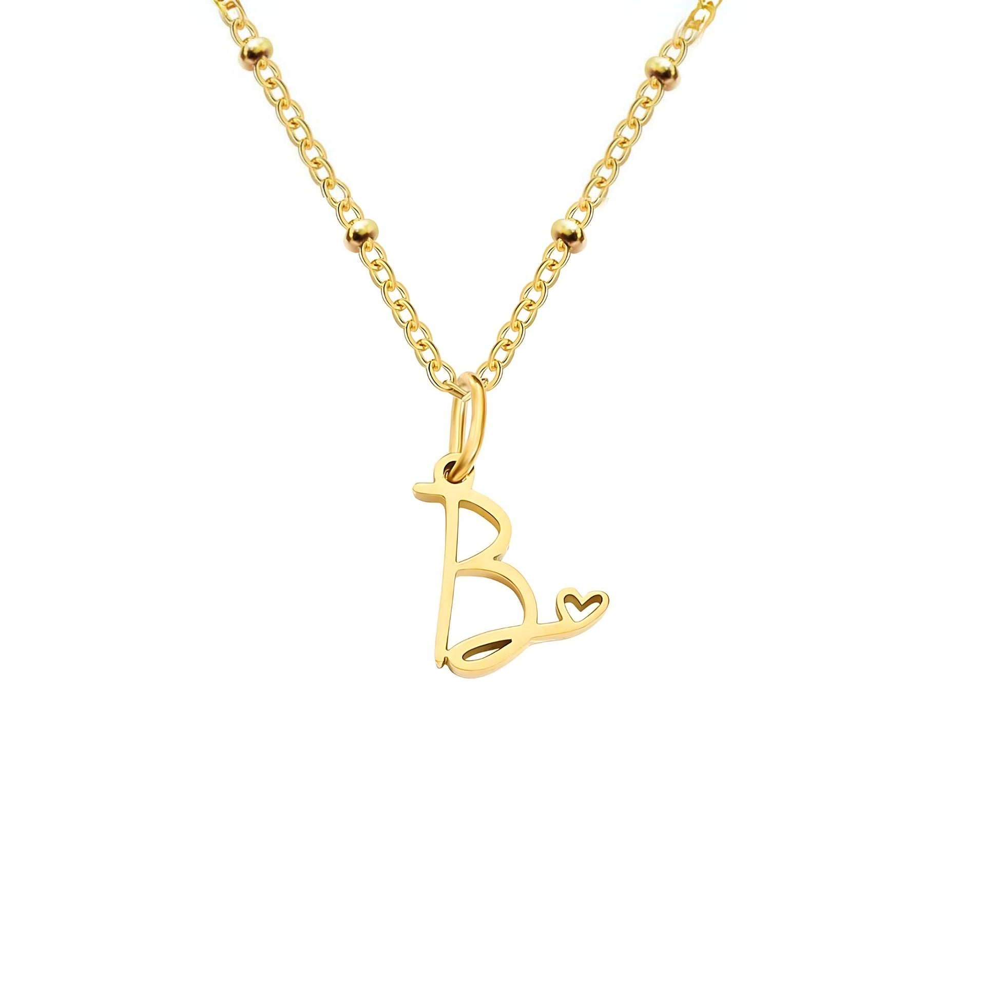 18K Gold Plated Stainless Steel Hypoallergenic Waterproof Tarnish Free Waterproof Sweatproof No-Fade Love Script Alphabet Necklace The Aura