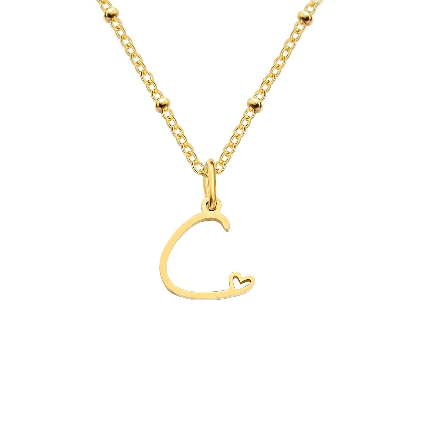 18K Gold Plated Stainless Steel Hypoallergenic Waterproof Tarnish Free Waterproof Sweatproof No-Fade Love Script Alphabet Necklace The Aura