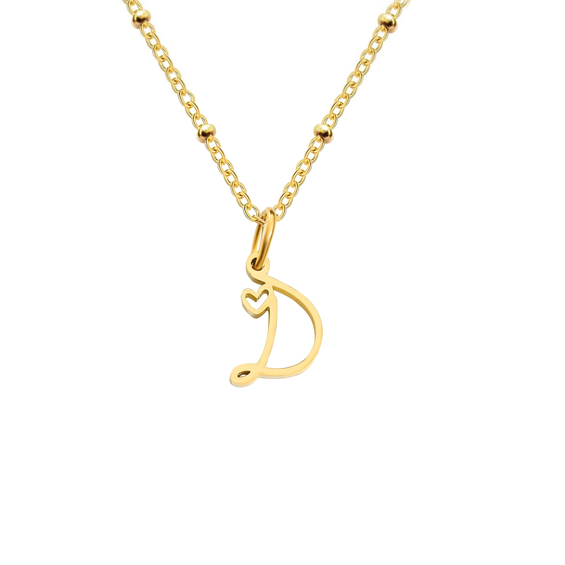 18K Gold Plated Stainless Steel Hypoallergenic Waterproof Tarnish Free Waterproof Sweatproof No-Fade Love Script Alphabet Necklace The Aura