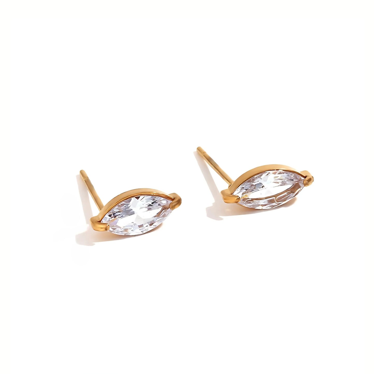 18K Gold Plated Stainless Steel Hypoallergenic Waterproof Tarnish Free Waterproof Sweatproof No-Fade Marquise Stud Earrings The Aura