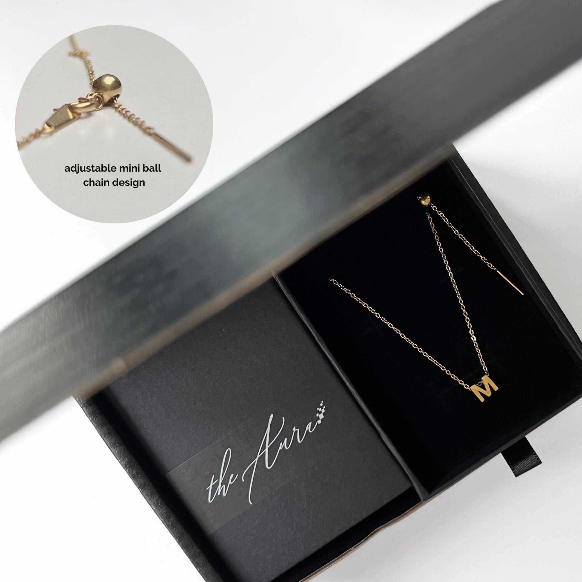 18K Gold Plated Stainless Steel Hypoallergenic Waterproof Tarnish Free Waterproof Sweatproof No-Fade Mini 2.0 Alphabet Necklace The Aura