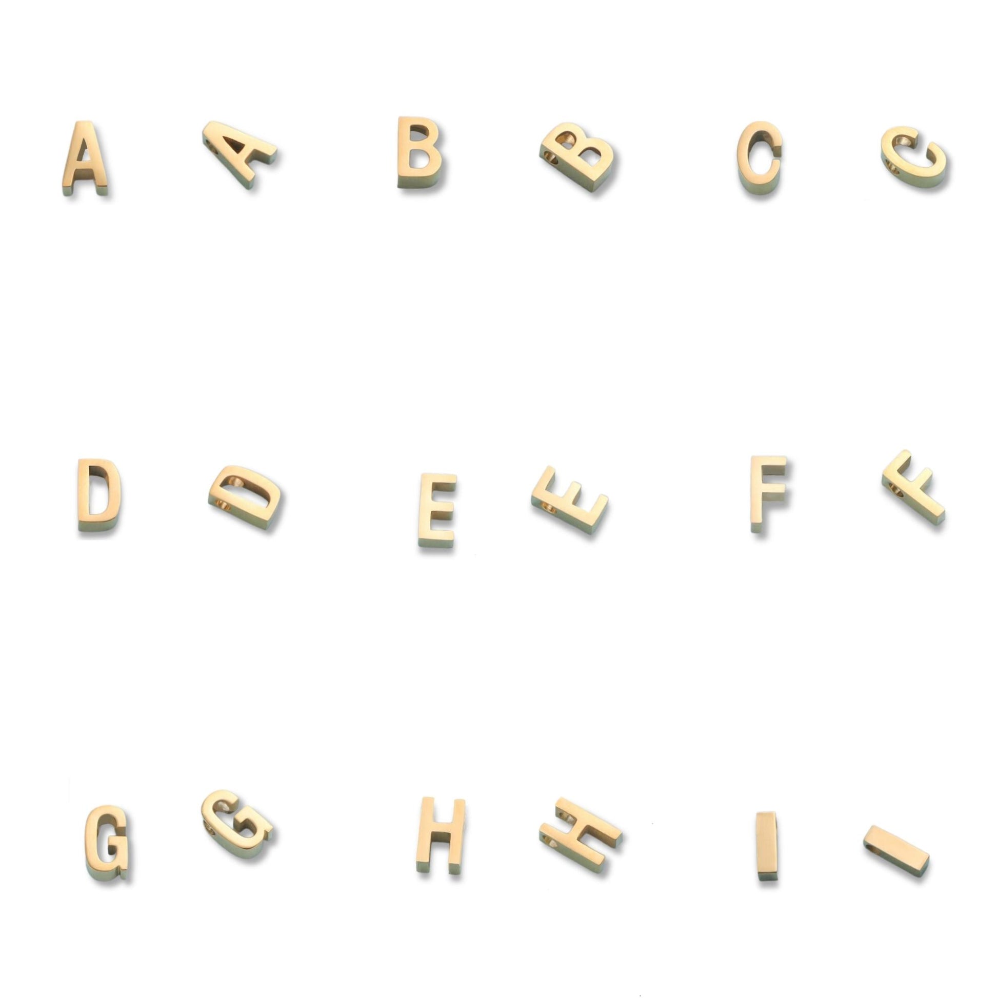 18K Gold Plated Stainless Steel Hypoallergenic Waterproof Tarnish Free Mini Alphabet Charms The Aura