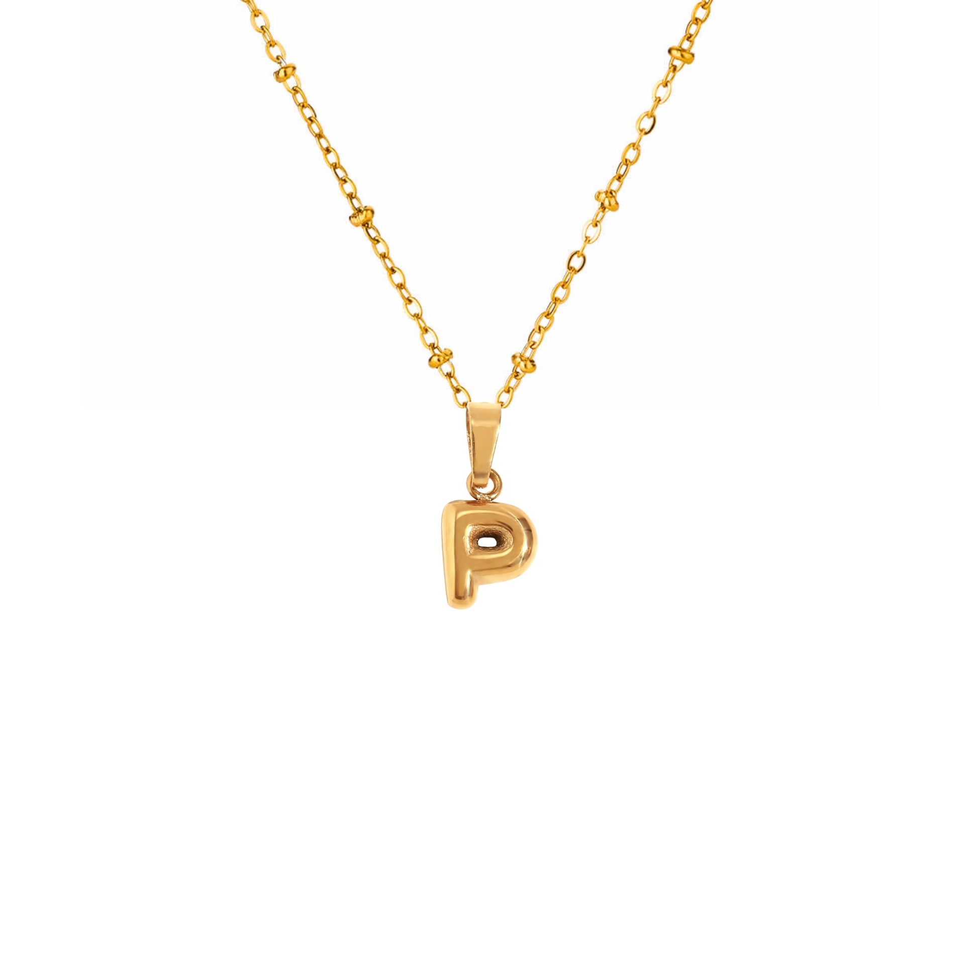 18K Gold Plated Stainless Steel Hypoallergenic Waterproof Tarnish Free Waterproof Sweatproof No-Fade Mini Bubbly Alphabet Necklace The Aura