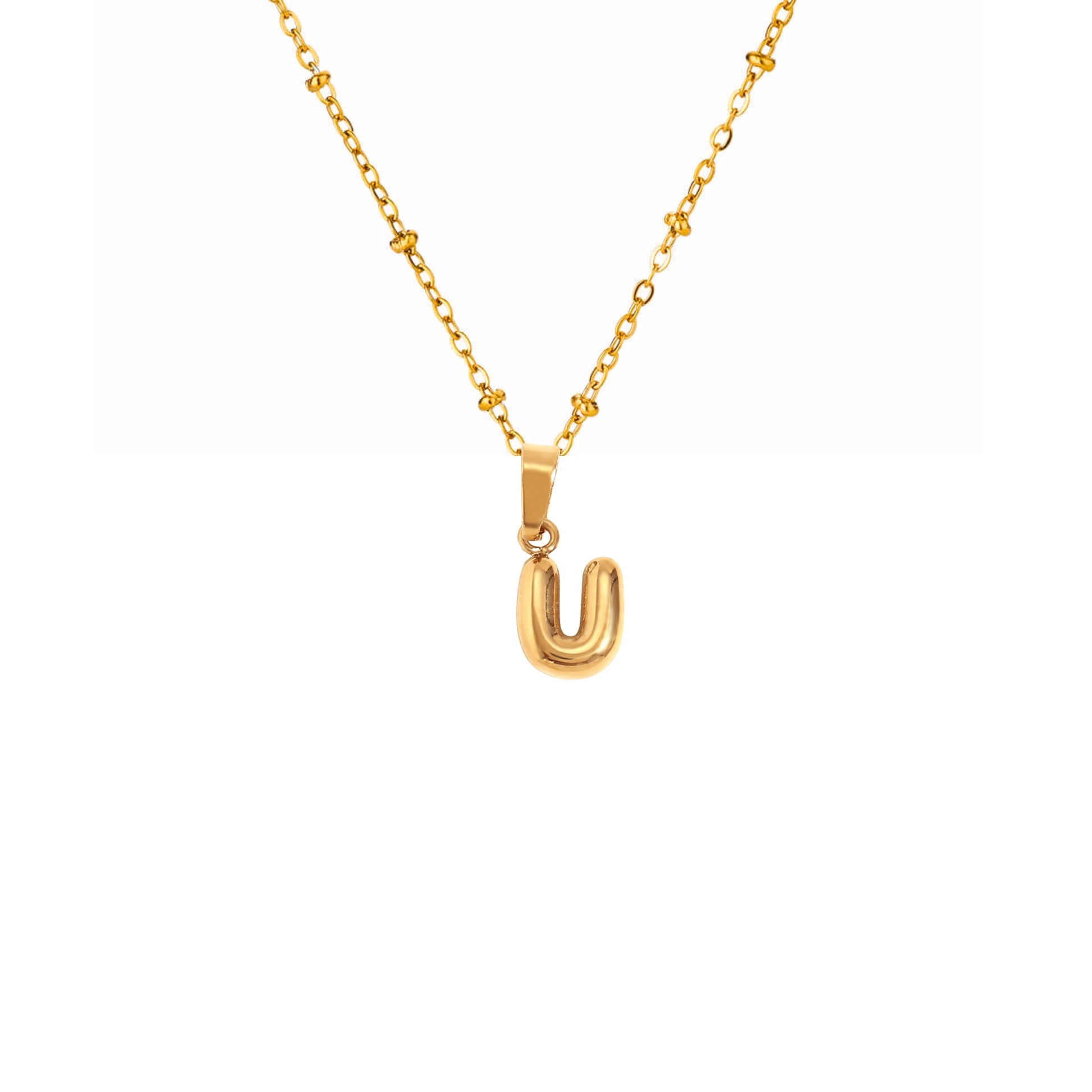 18K Gold Plated Stainless Steel Hypoallergenic Waterproof Tarnish Free Waterproof Sweatproof No-Fade Mini Bubbly Alphabet Necklace The Aura