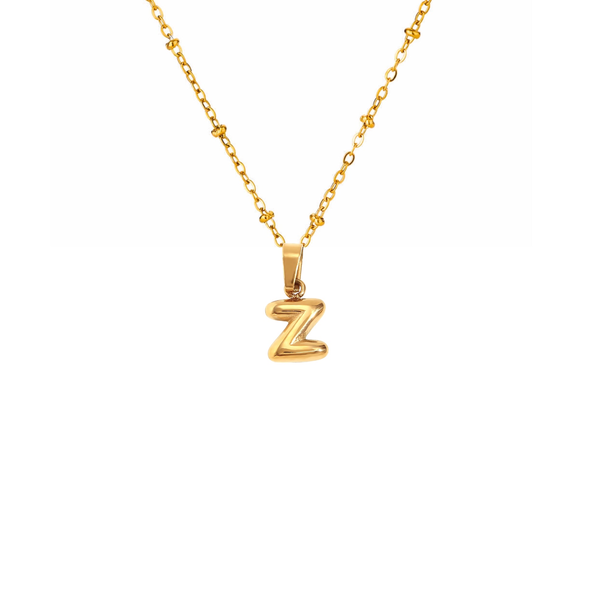 18K Gold Plated Stainless Steel Hypoallergenic Waterproof Tarnish Free Waterproof Sweatproof No-Fade Mini Bubbly Alphabet Necklace The Aura