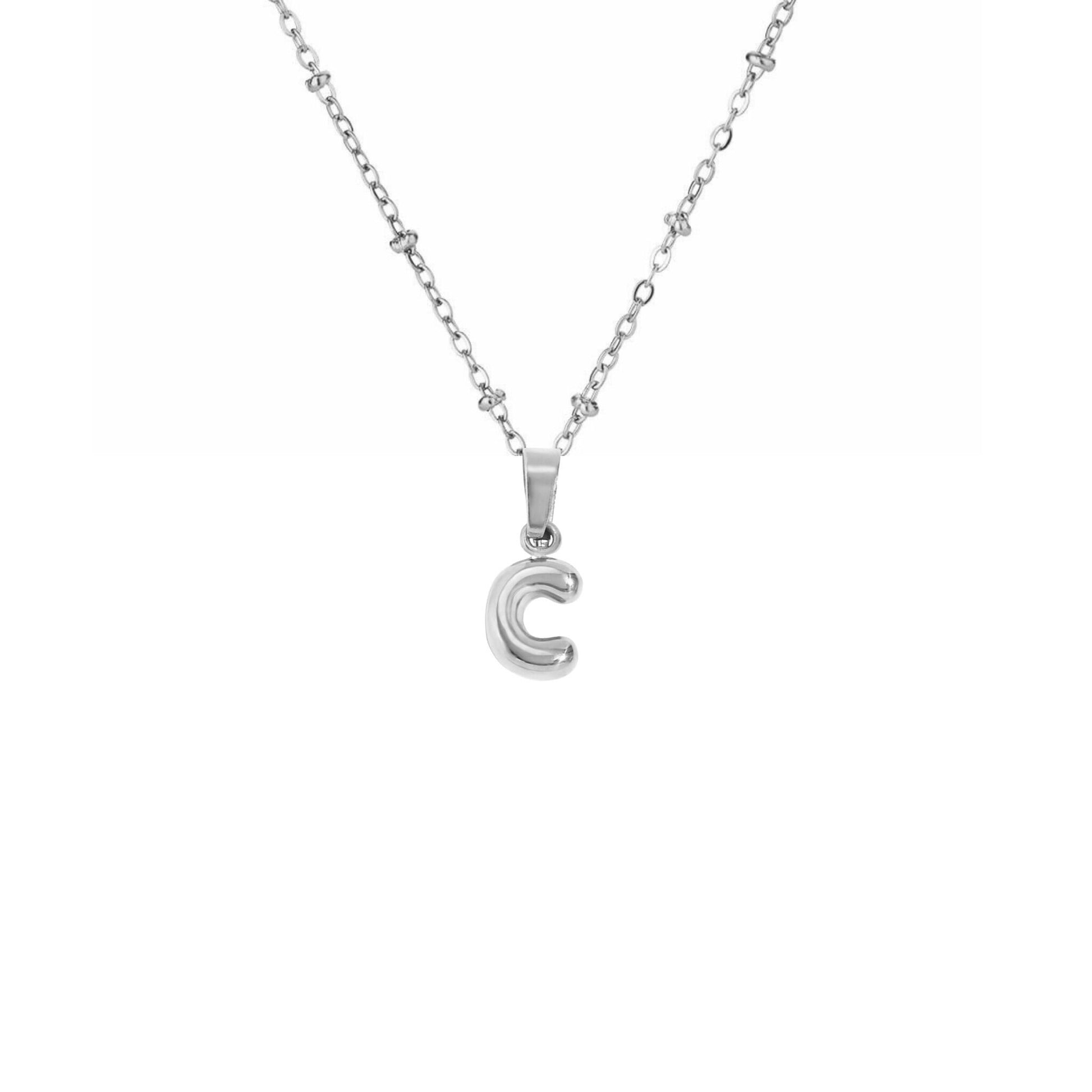 Stainless Steel Hypoallergenic Waterproof Tarnish Free Waterproof Sweatproof No-Fade Mini Bubbly Alphabet Necklace The Aura