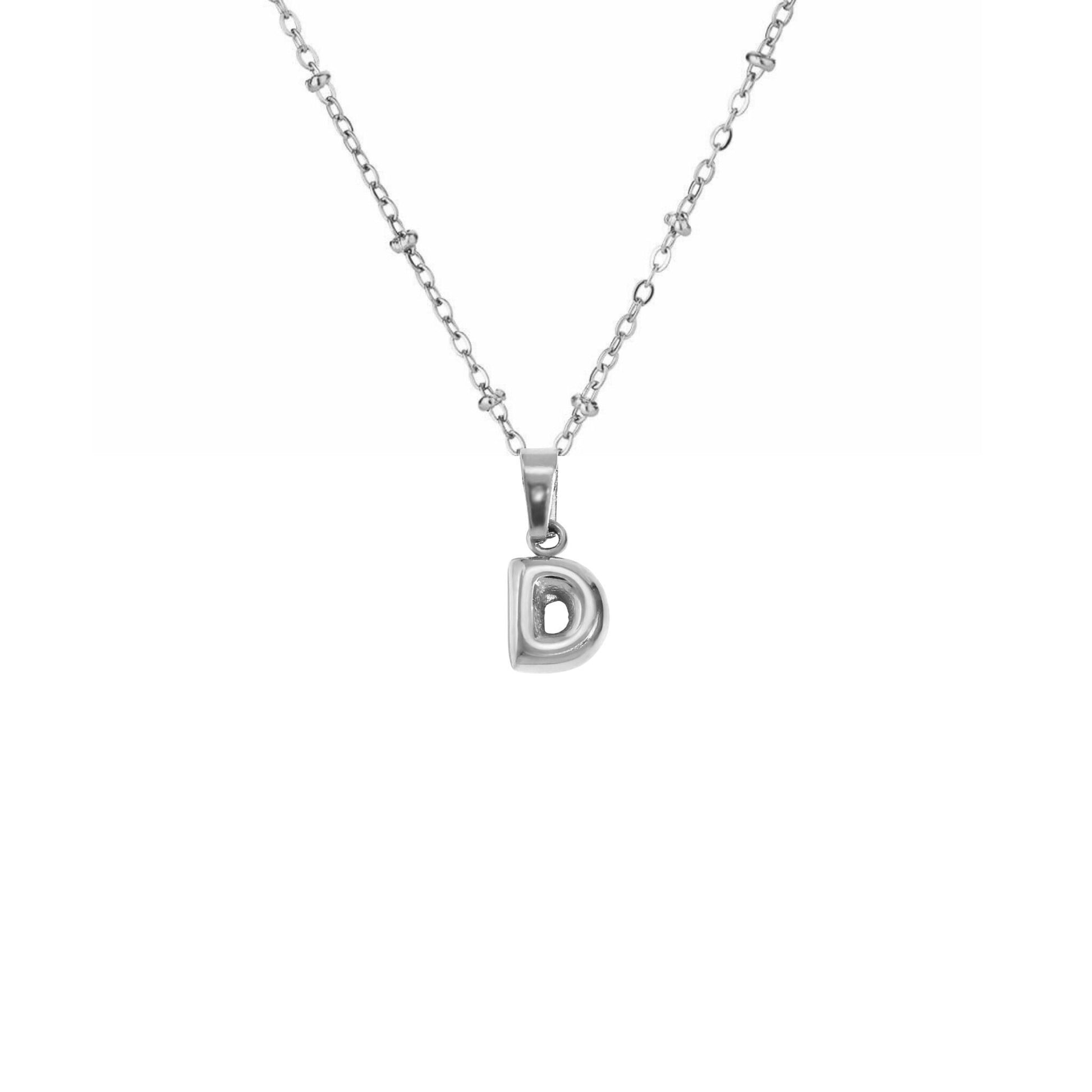 Stainless Steel Hypoallergenic Waterproof Tarnish Free Waterproof Sweatproof No-Fade Mini Bubbly Alphabet Necklace The Aura