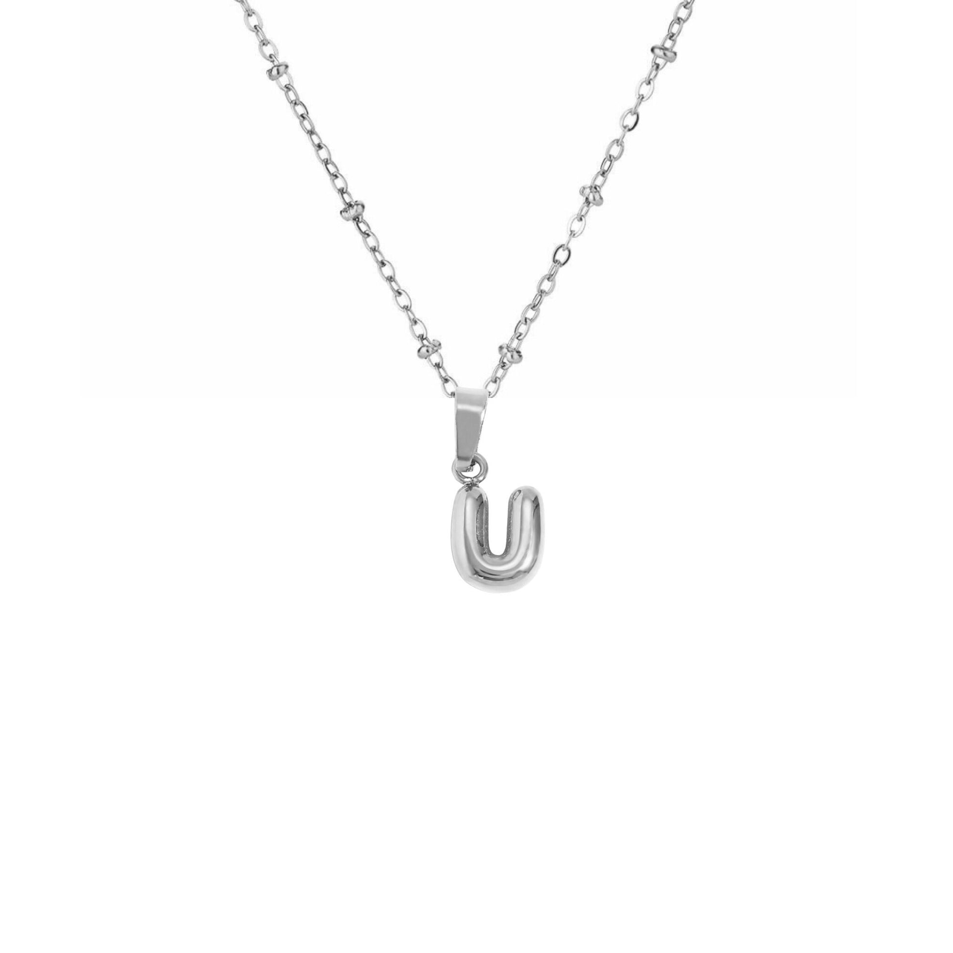 Stainless Steel Hypoallergenic Waterproof Tarnish Free Waterproof Sweatproof No-Fade Mini Bubbly Alphabet Necklace The Aura