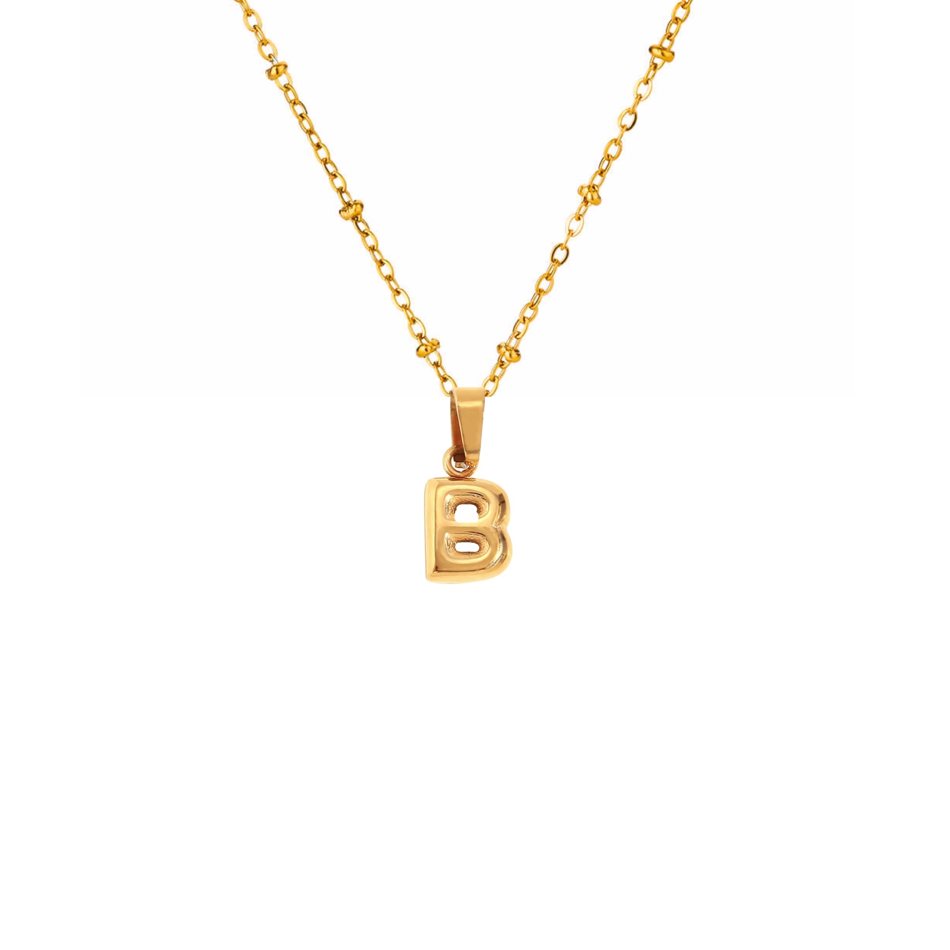 18K Gold Plated Stainless Steel Hypoallergenic Waterproof Tarnish Free Waterproof Sweatproof No-Fade Mini Bubbly Alphabet Necklace The Aura