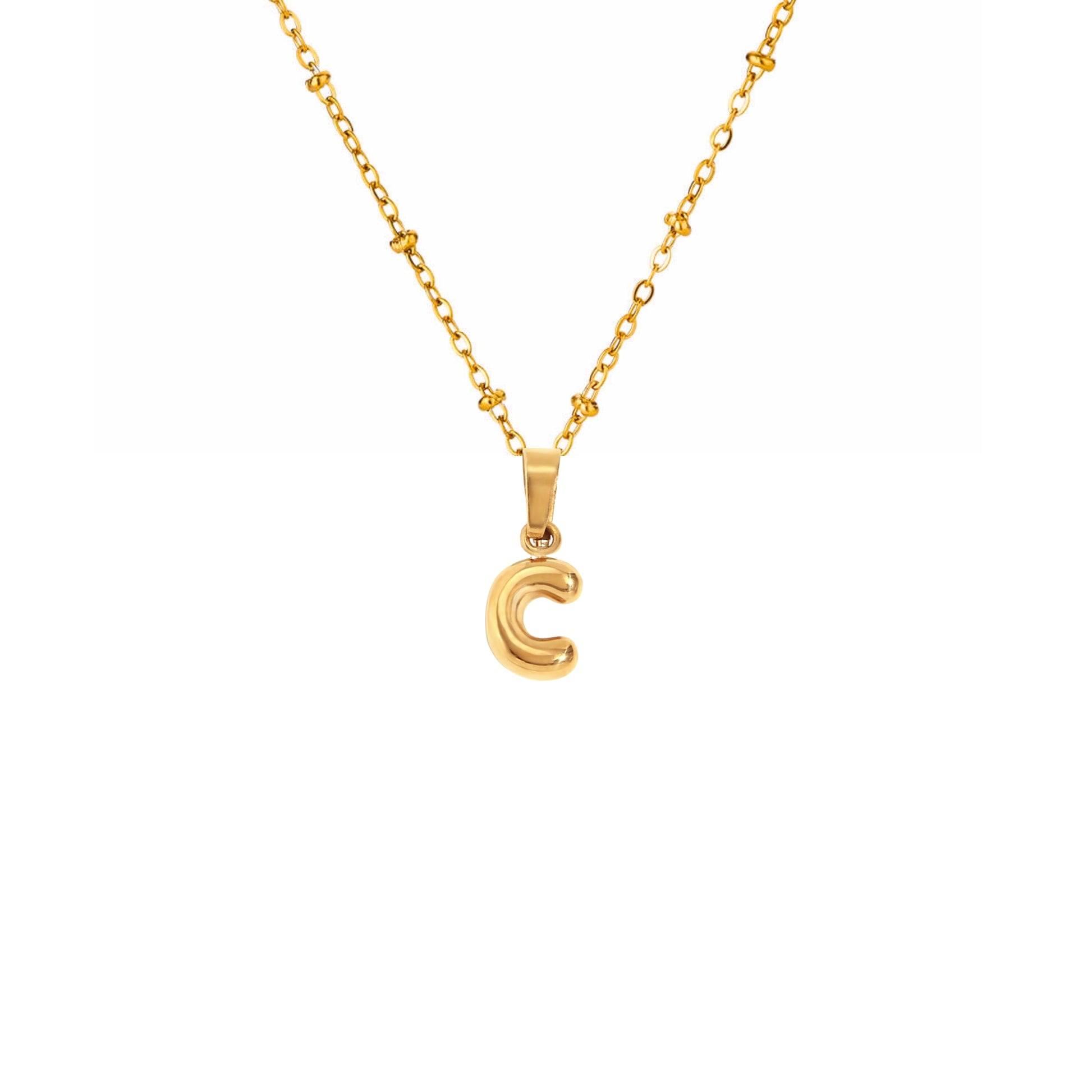 18K Gold Plated Stainless Steel Hypoallergenic Waterproof Tarnish Free Waterproof Sweatproof No-Fade Mini Bubbly Alphabet Necklace The Aura