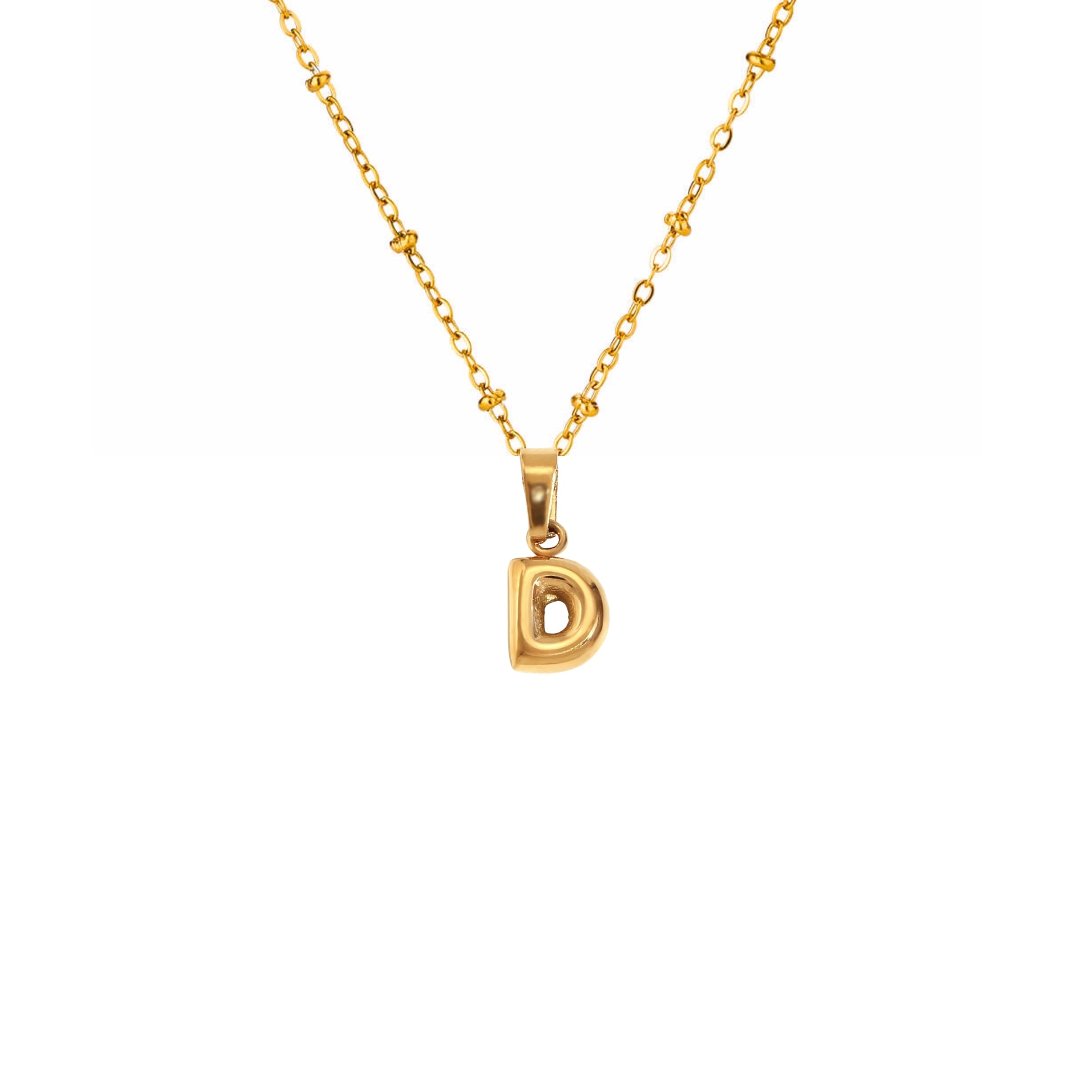 18K Gold Plated Stainless Steel Hypoallergenic Waterproof Tarnish Free Waterproof Sweatproof No-Fade Mini Bubbly Alphabet Necklace The Aura