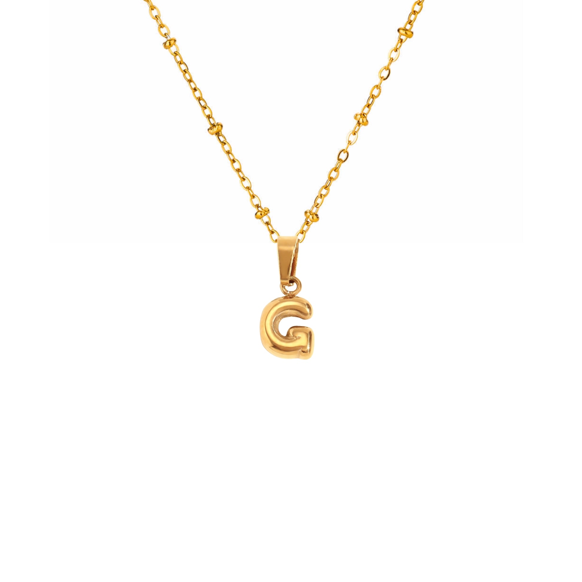 18K Gold Plated Stainless Steel Hypoallergenic Waterproof Tarnish Free Waterproof Sweatproof No-Fade Mini Bubbly Alphabet Necklace The Aura