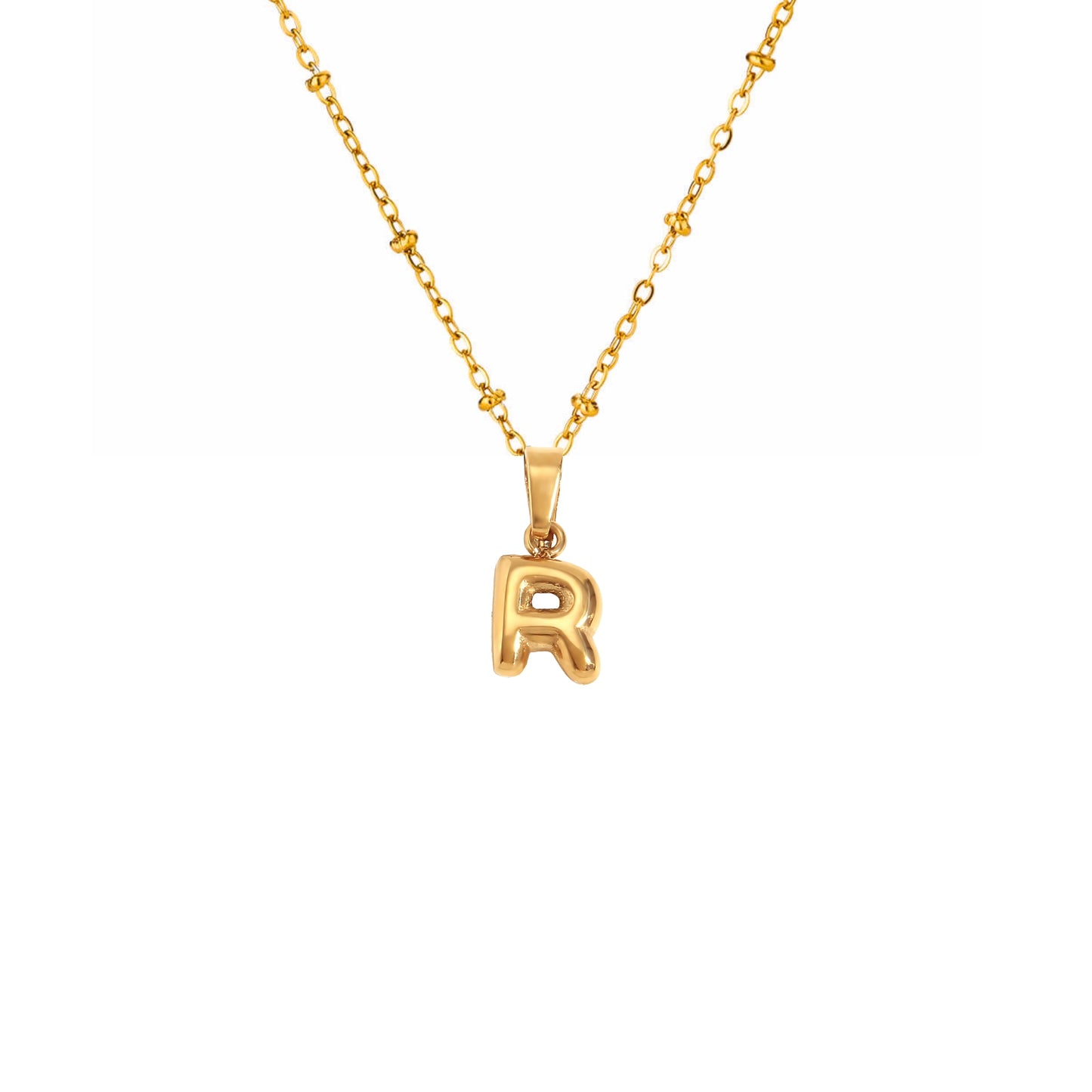 18K Gold Plated Stainless Steel Hypoallergenic Waterproof Tarnish Free Waterproof Sweatproof No-Fade Mini Bubbly Alphabet Necklace The Aura