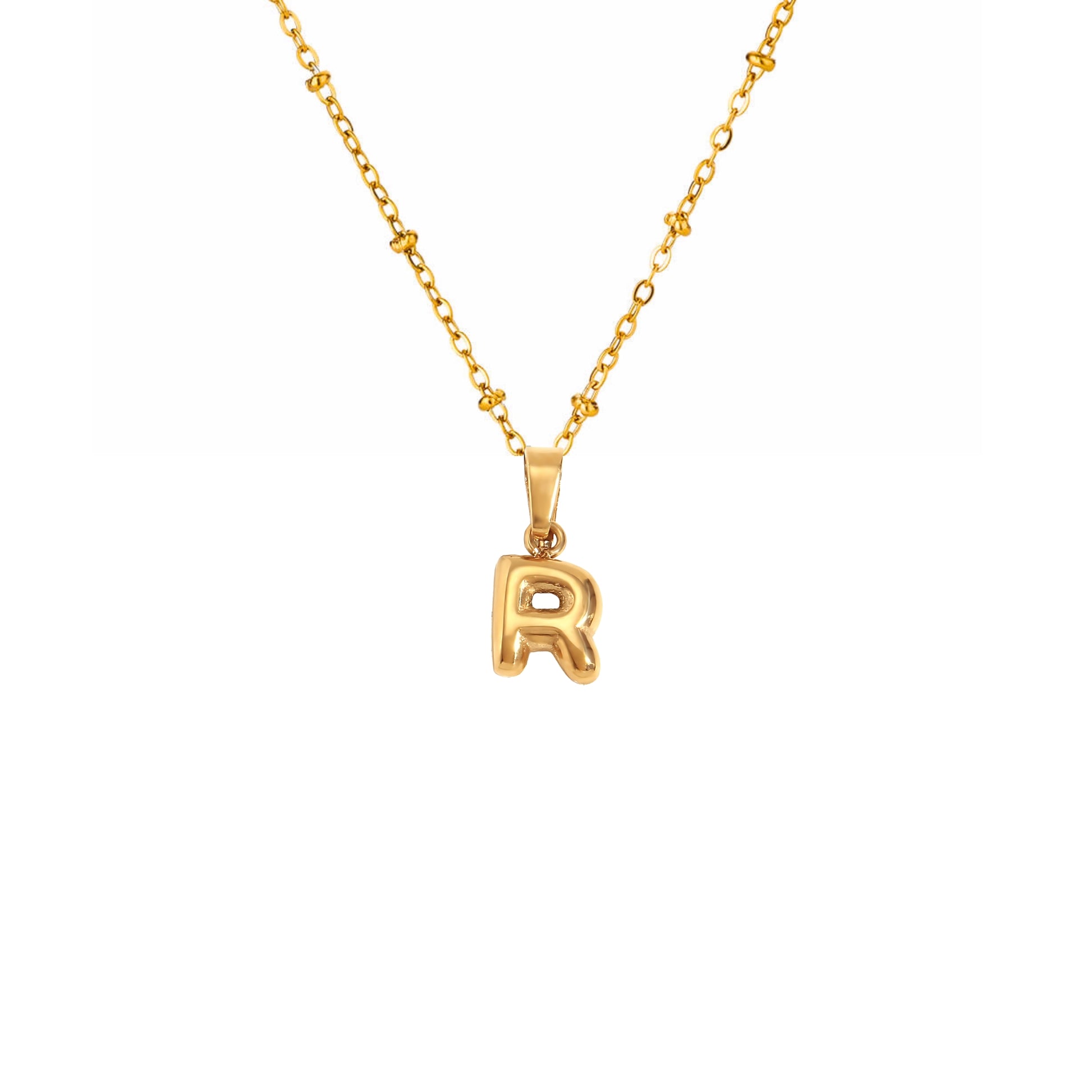 18K Gold Plated Stainless Steel Hypoallergenic Waterproof Tarnish Free Waterproof Sweatproof No-Fade Mini Bubbly Alphabet Necklace The Aura