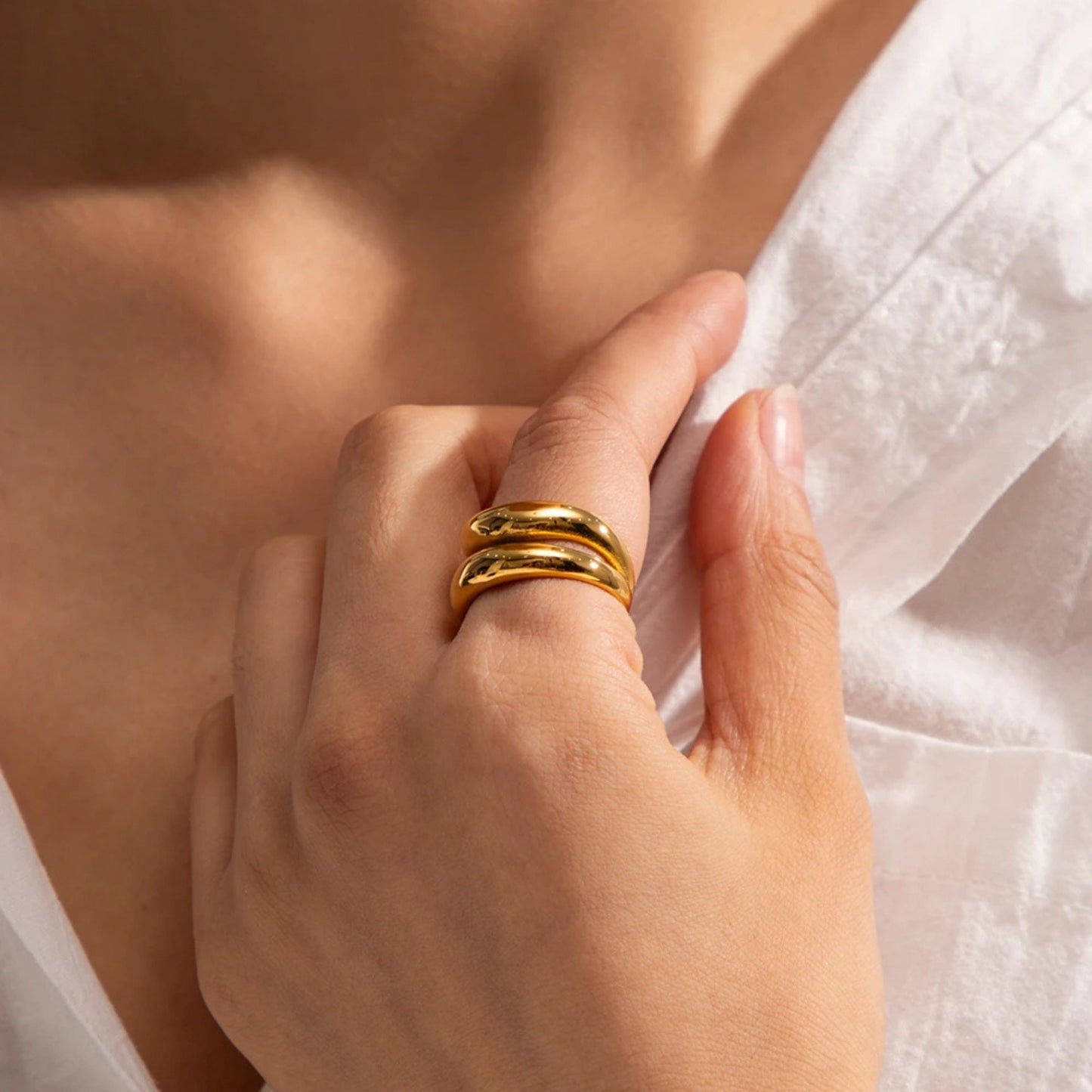 18K Gold Plated Stainless Steel Hypoallergenic Waterproof Tarnish Free Waterproof Sweatproof No-Fade Ona Ring The Aura