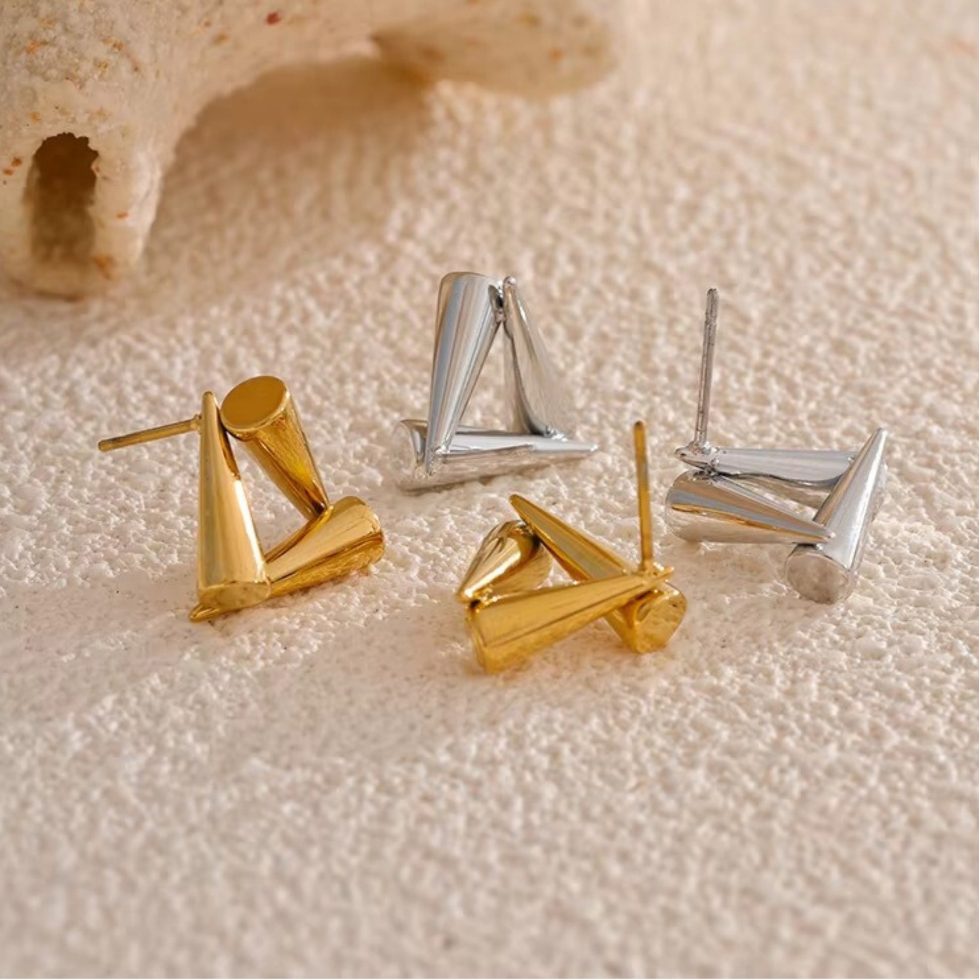 18K Gold Plated Stainless Steel Hypoallergenic Waterproof Tarnish Free Waterproof Sweatproof No-Fade Prism Stud Earrings The Aura